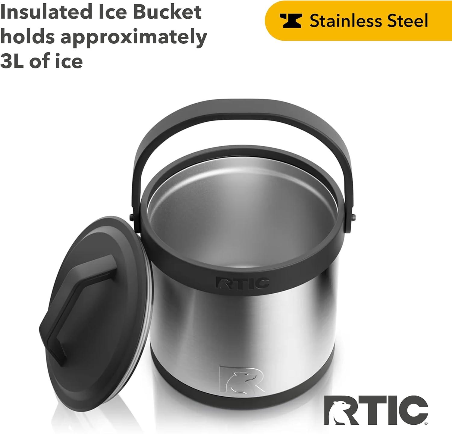 RTIC Insulated Ice Bucket with Lid, Stainless Steel, Holds 3L of Ice Cold up to 24 Hours, Sweat-Free