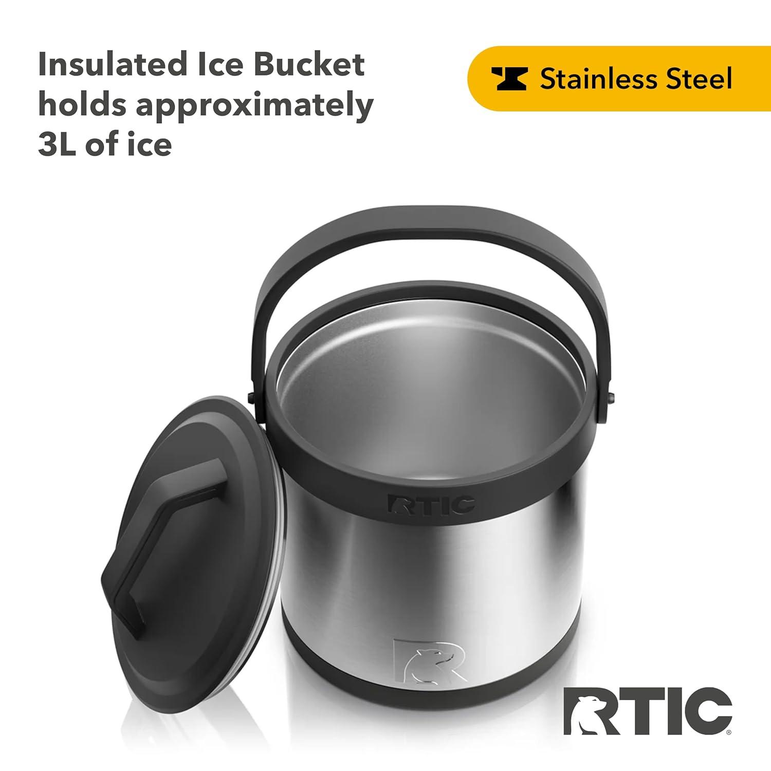 RTIC Insulated Ice Bucket with Lid, Stainless Steel, Holds 3L of Ice Cold up to 24 Hours, Sweat-Free