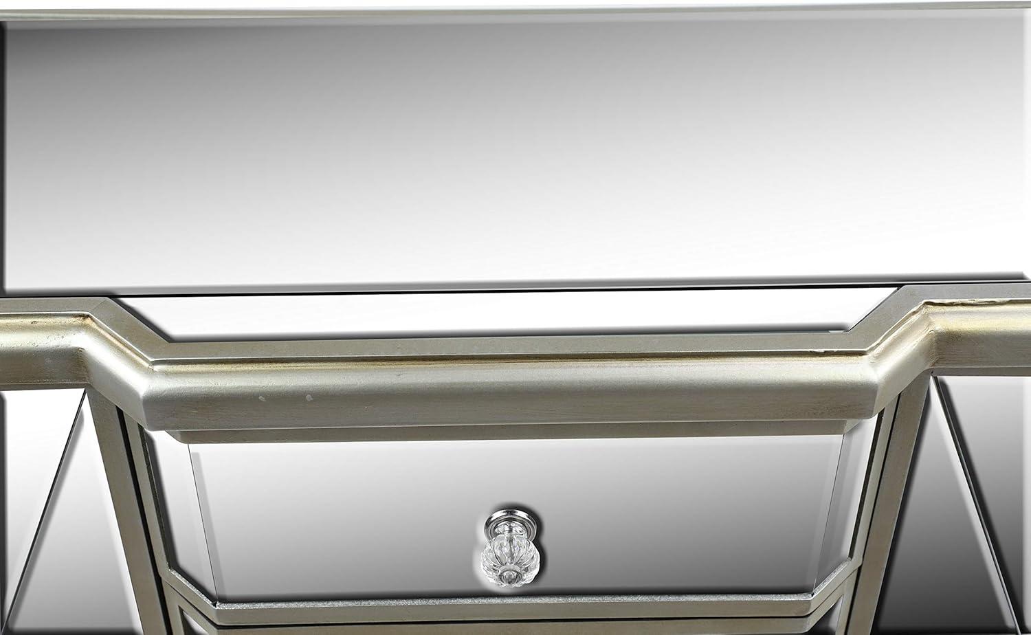 DecMode 39" x 34" Silver Wood Mirrored Panel 4 Drawers 2 Shelves and 2 Doors Buffet with Acrylic Knob Handles, 1-Piece