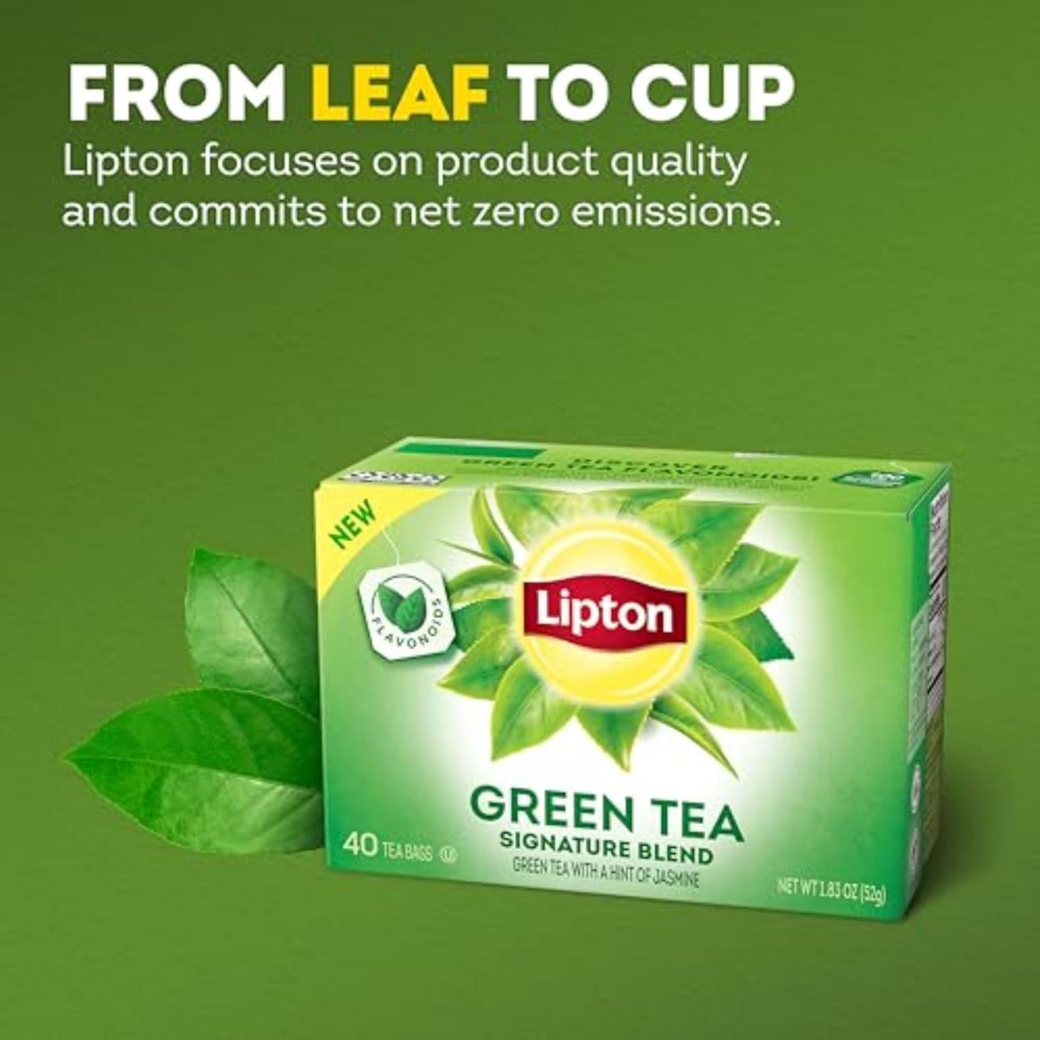 Lipton Signature Blend Green Tea Bags, Unsweetened Teabags for Hot Tea or Iced Tea with Caffeine and Flavonoids, 40 Count Box