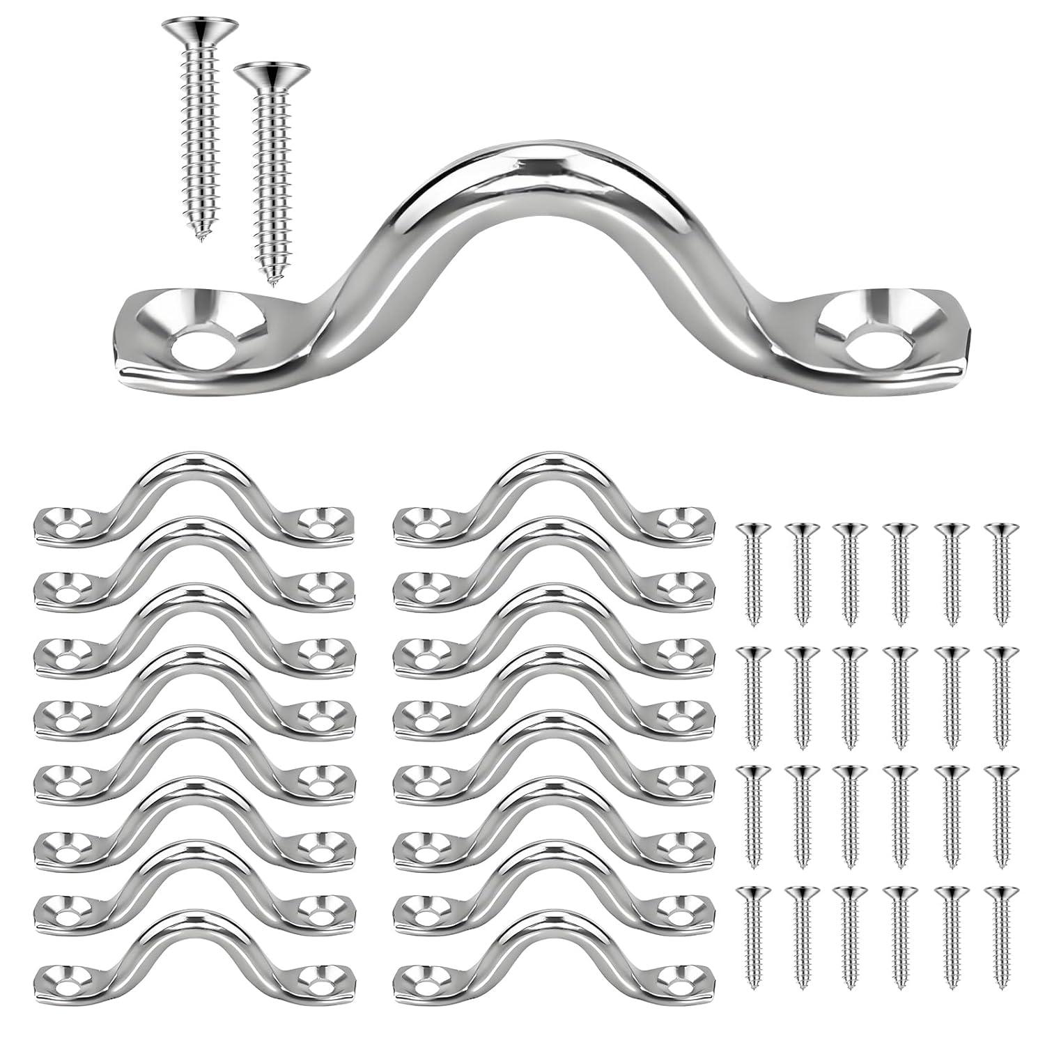 BRT Bearingshui 22Pcs M5 316 Stainless Steel Eye Straps Ceiling Wall Mount U Hook with Screws, Heavy Duty Metal Pad Eyes Plate Snap Eye Strap Drop Ceiling Anchor Hooks Hardware