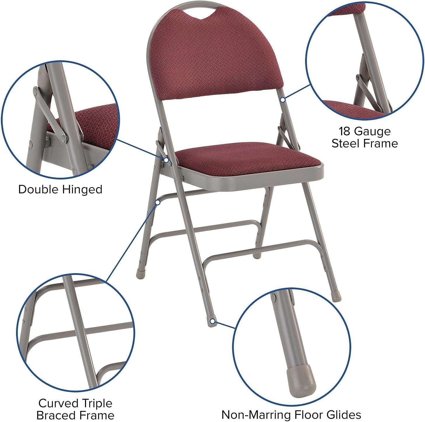 Flash Furniture 2 Pack HERCULES Series Ultra-Premium Triple Braced Burgundy Fabric Metal Folding Chair with Easy-Carry Handle