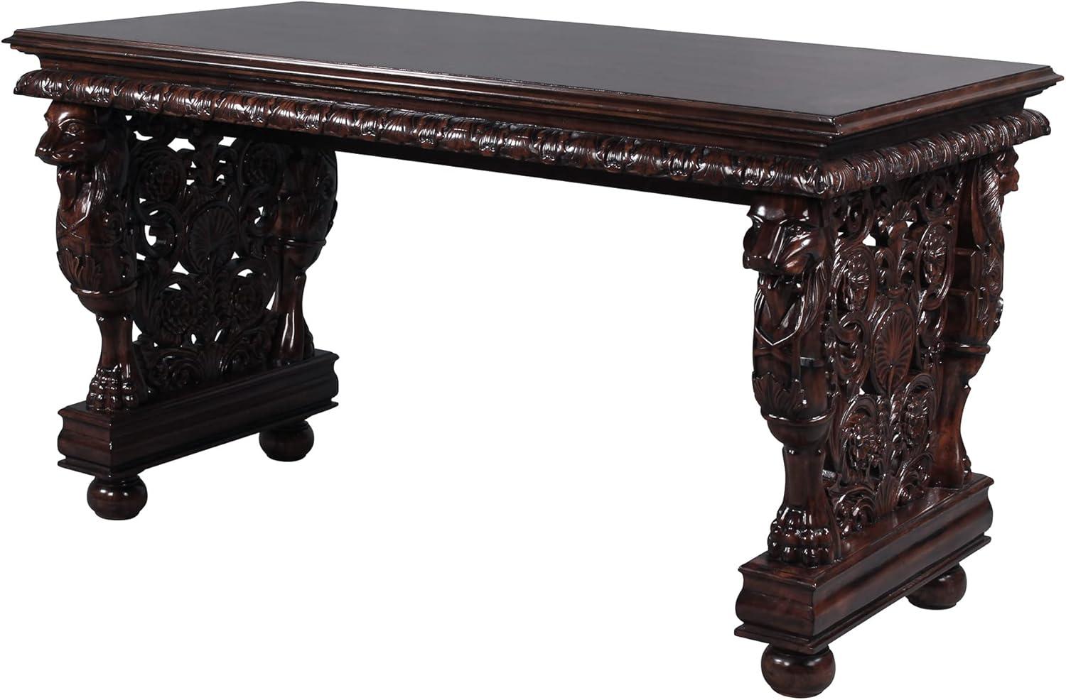 Gryphon Carved Mahogany 55'' Writing Desk in Brown