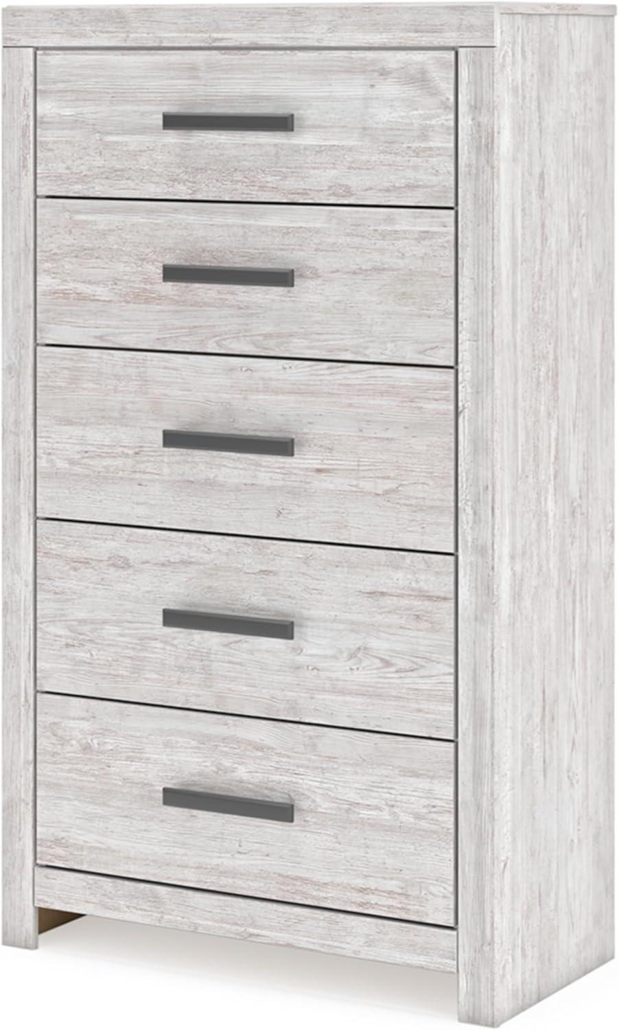 Whitewash Transitional 5-Drawer Chest with Black Handles