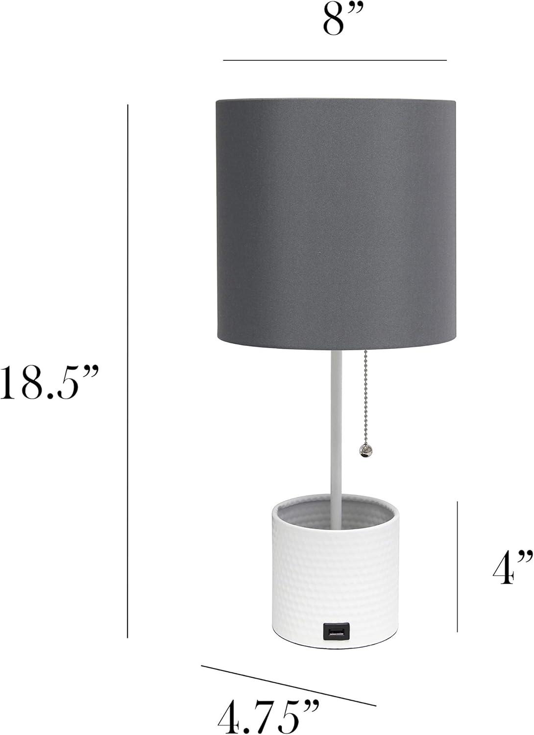 Hammered Metal Organizer Table Lamp with USB Port & Pull Chain - Simple Designs: ETL Listed, No Assembly Required