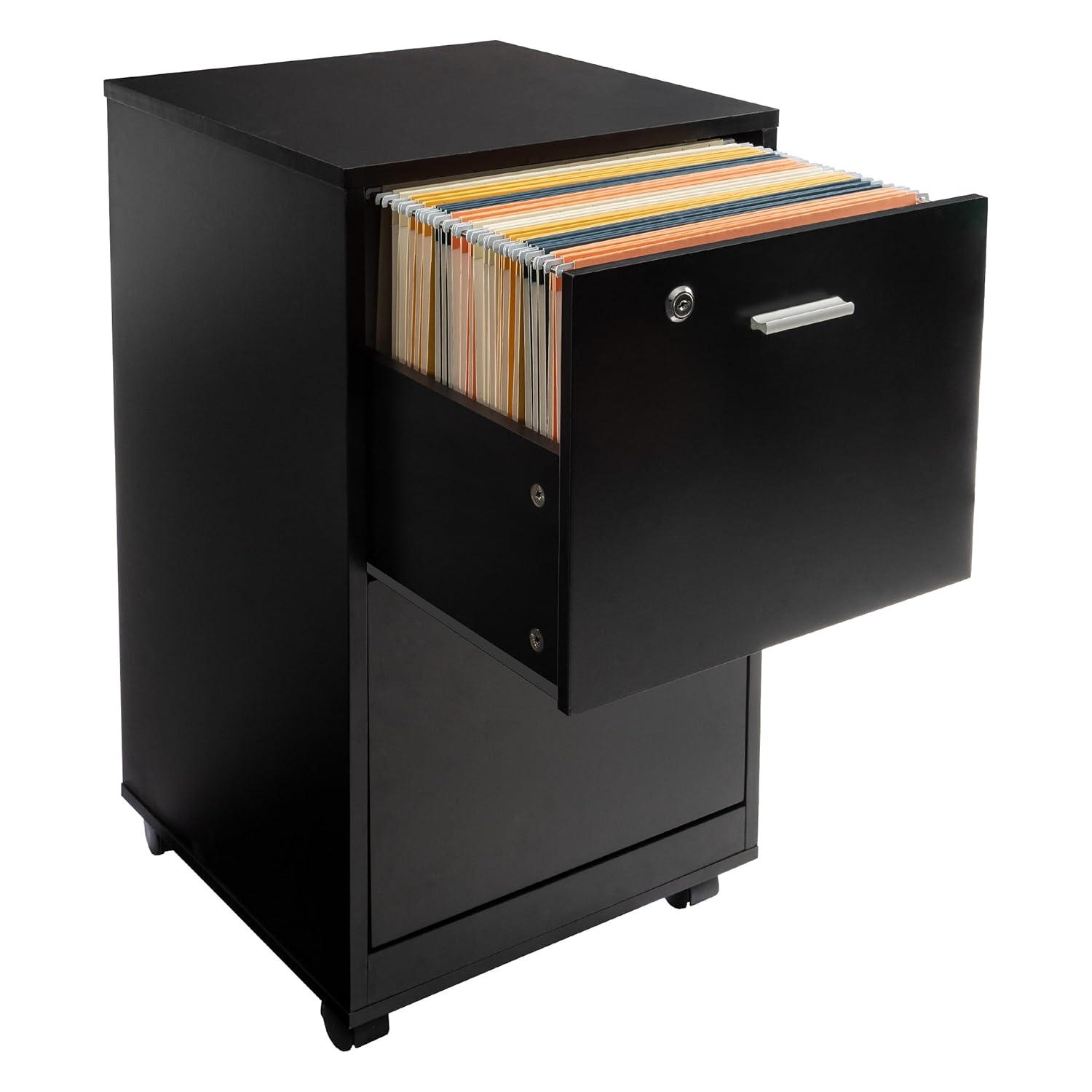 Lavish Home 2-Drawer File Cabinet with Lock and Rolling Wheels (Black)