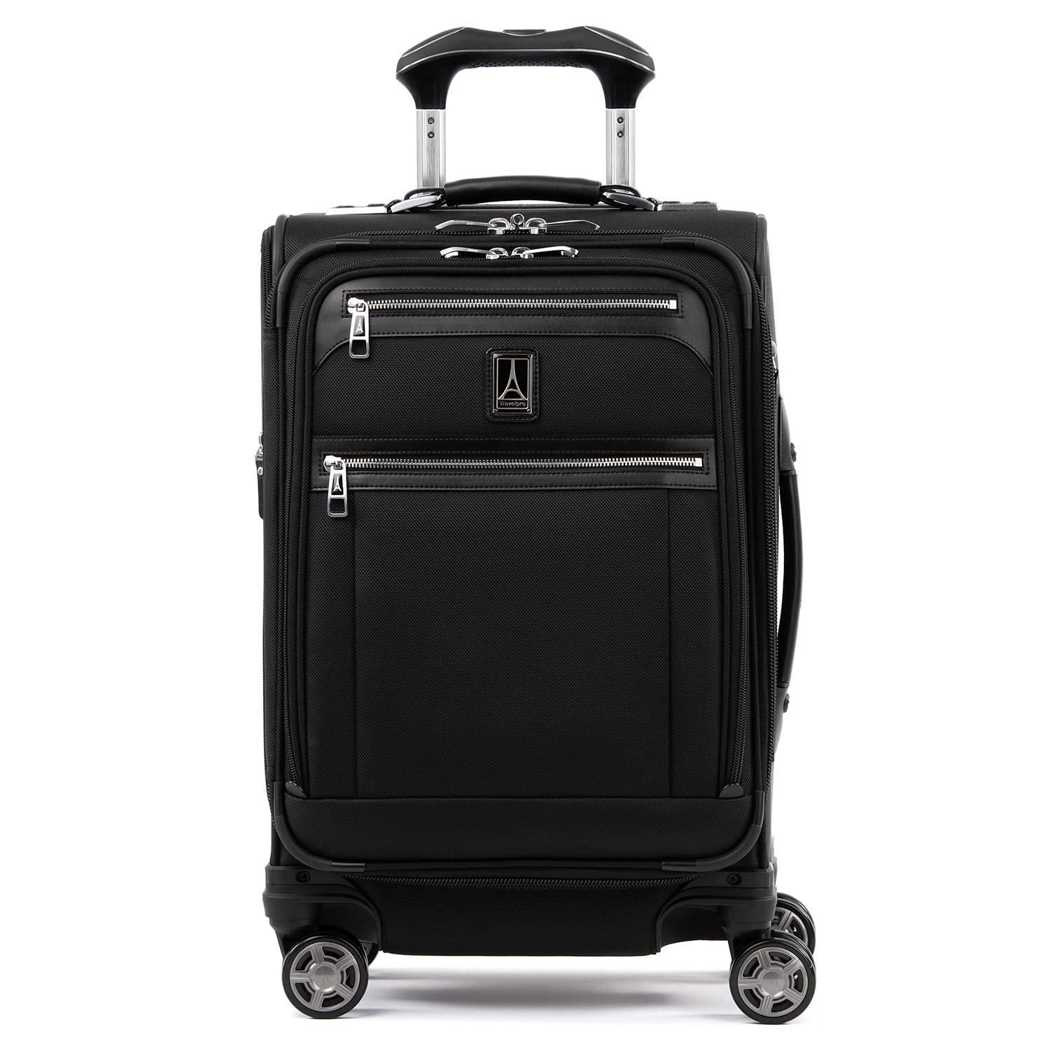 Travelpro Platinum Elite Softside Expandable Carry on Luggage, 8 Wheel Spinner Suitcase, USB Port, Laptop and Tablet Sleeves, Men and Women, Shadow Black, Carry On 20-Inch