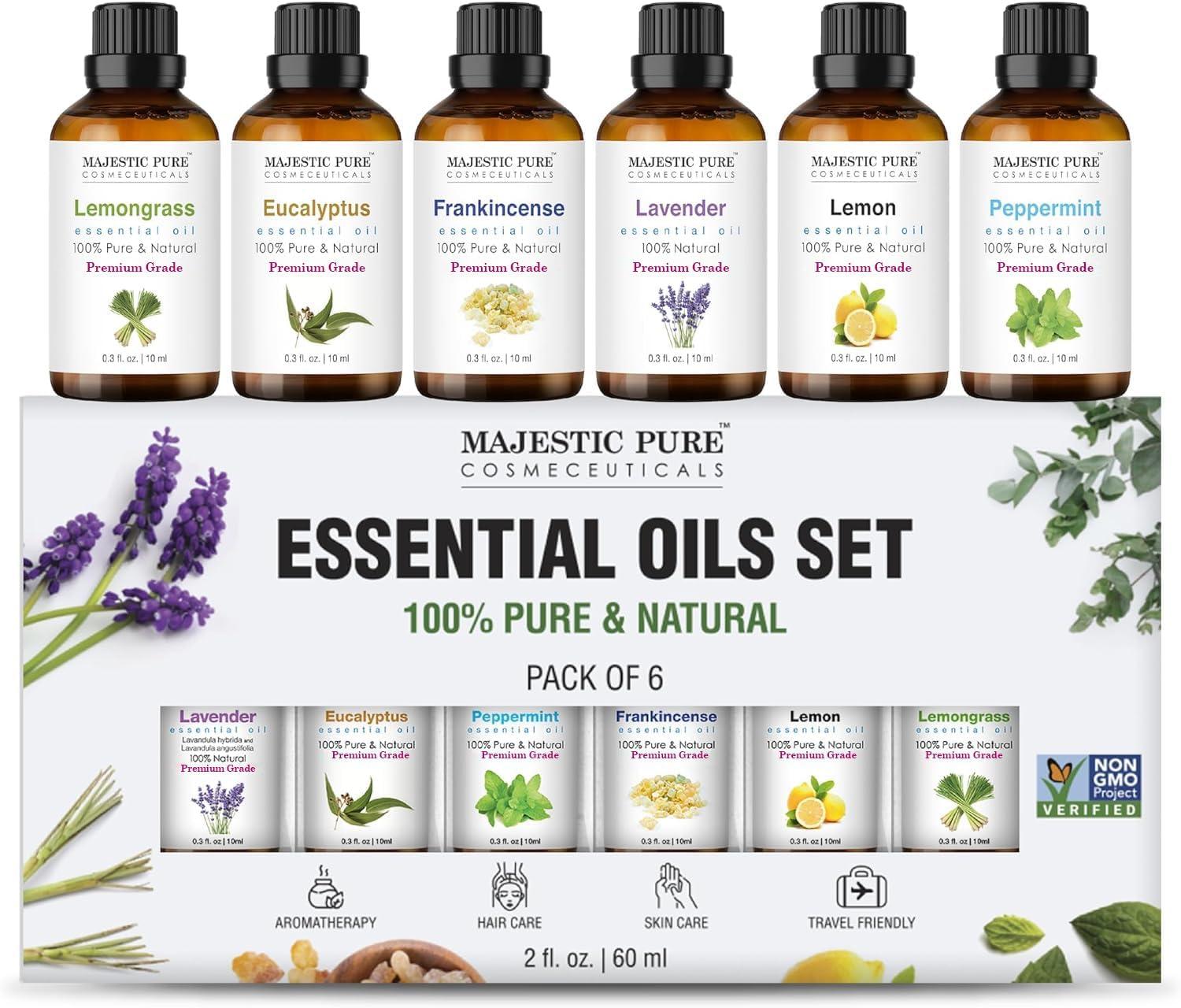 Majestic Pure 100% Natural Essential Oils Set, 10ml x 6