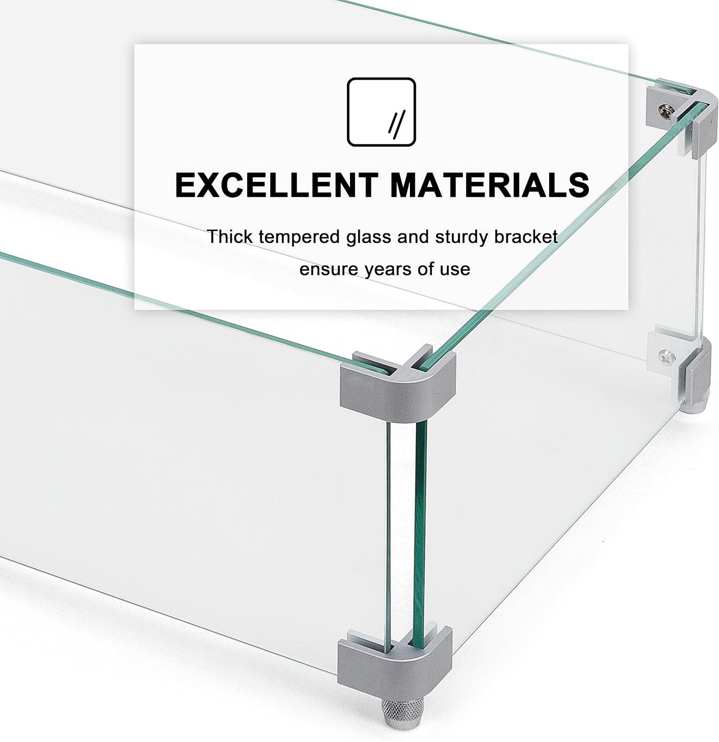 NUU GARDEN Glass Wind Guard For Fire Pit Table, Tempered Glass Heat Resistance