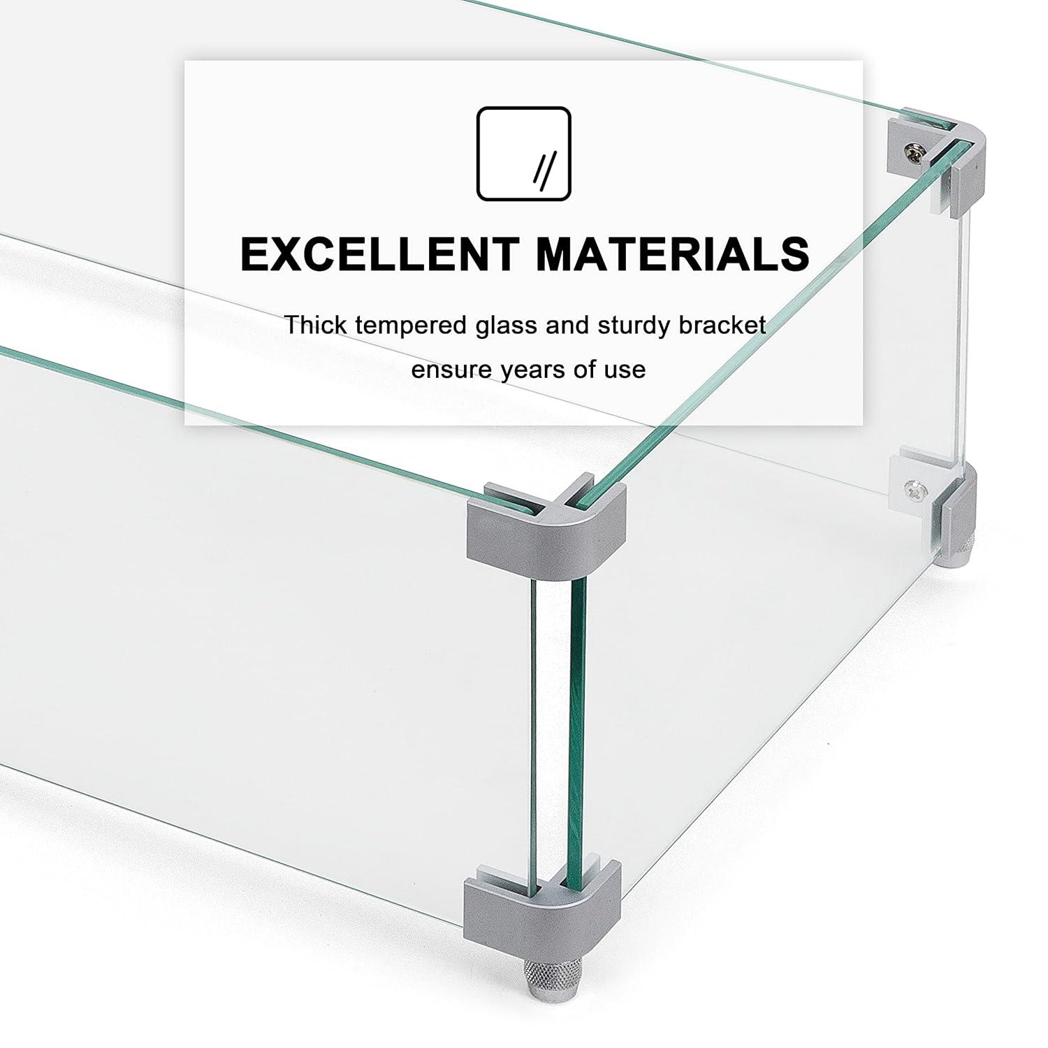 NUU GARDEN Glass Wind Guard For Fire Pit Table, Tempered Glass Heat Resistance