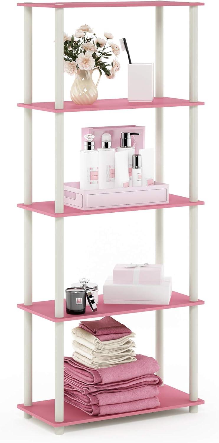 Furinno Turn-N-Tube 5-Tier Multipurpose Shelf Display Rack, Pink/White