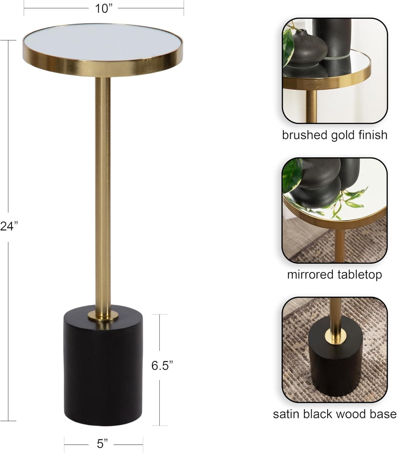 Hescott Black and Gold Round Mirrored Pedestal Table