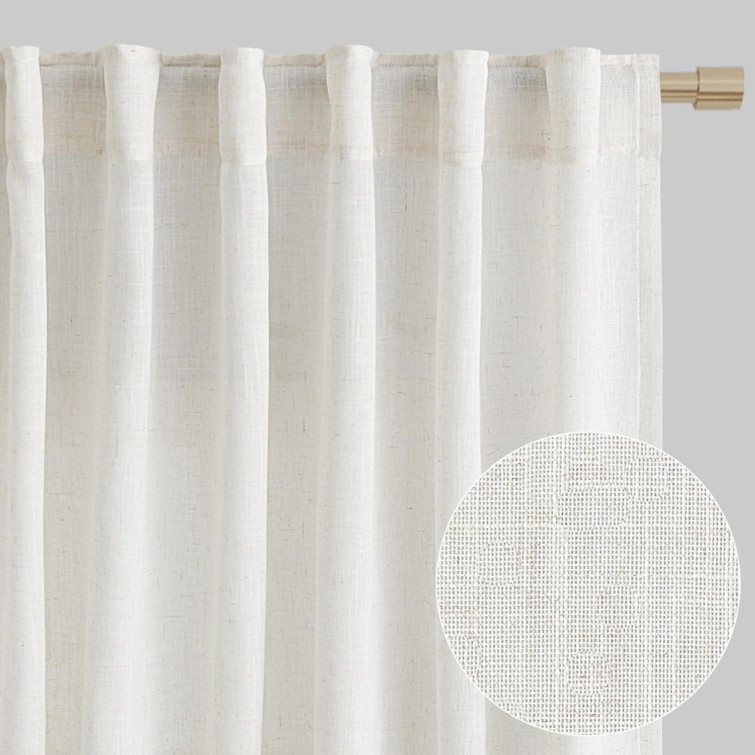 Cream Natural Linen Curtains 90 Inch Length 2 Panels Set For Living Room Rod Pocket Back Tab Pleated Window Curtain Drapes Neutral Rustic Farmhouse Decor Ivory Dining Room Curtain 90 Inches Long