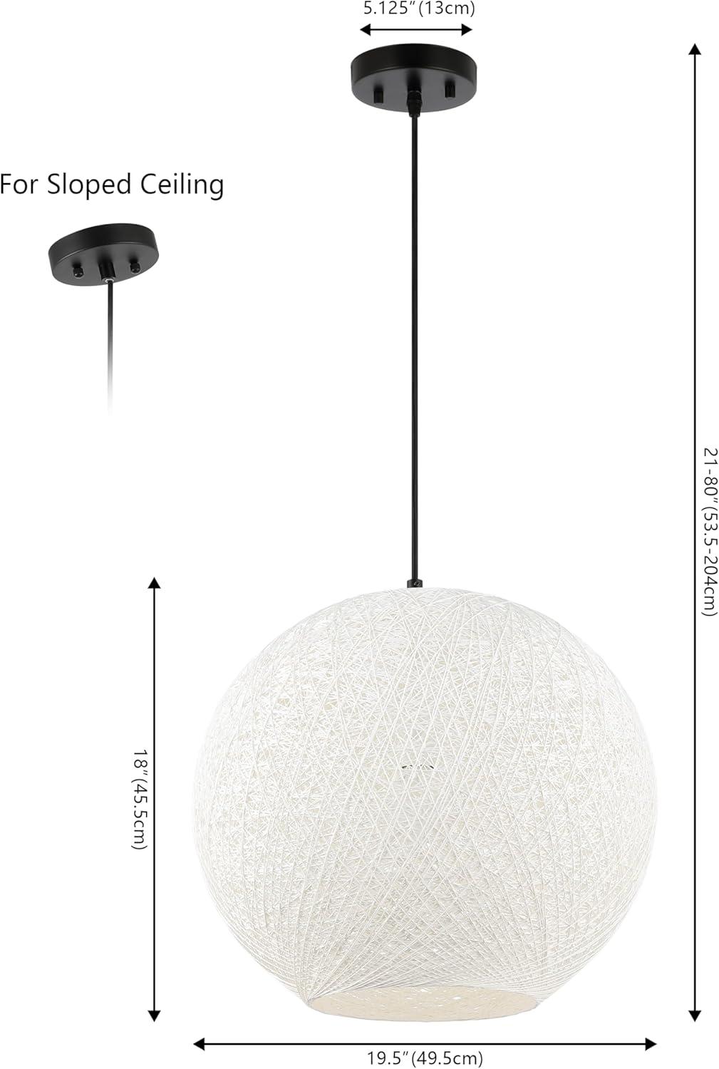 Lacey 19.5" 1-Light Bohemian Minimalist Iron/Rope Woven Globe LED Pendant, White/Black