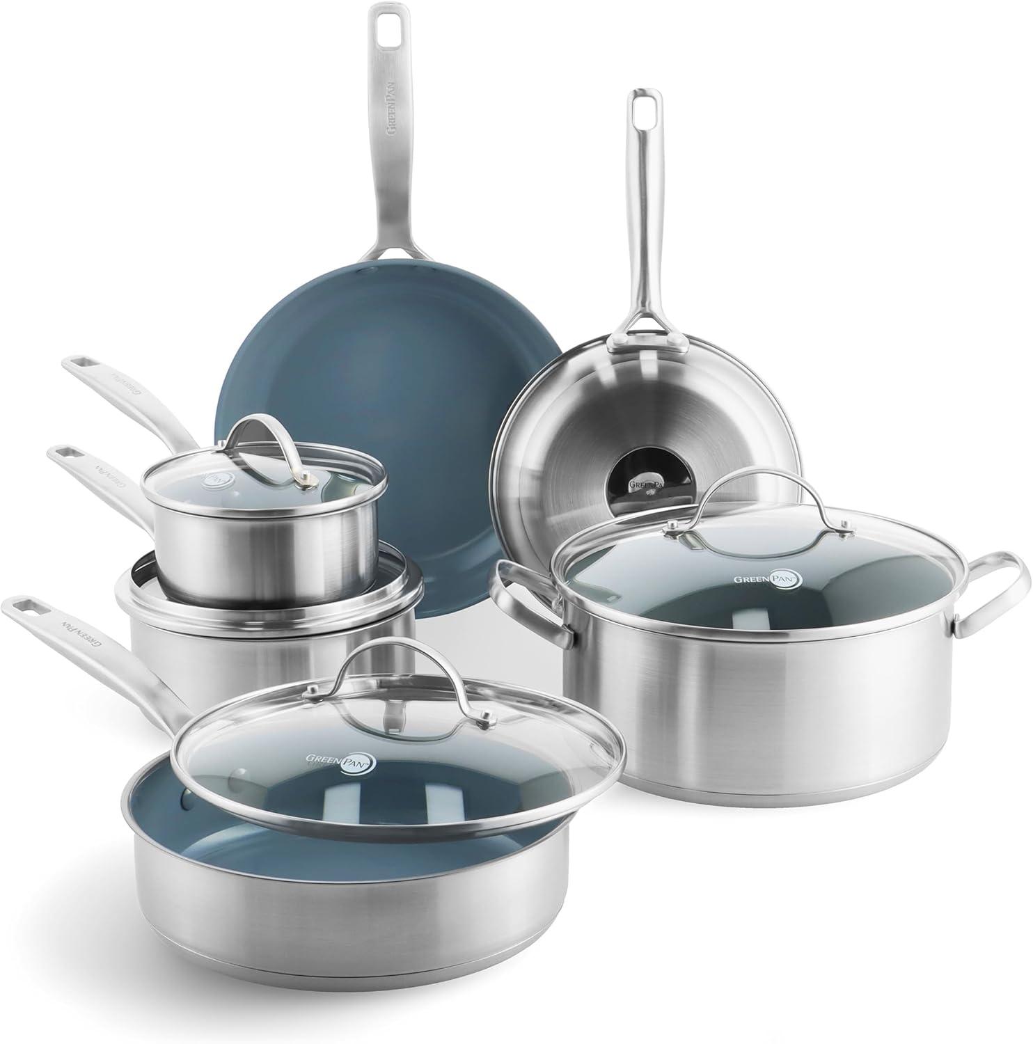 GreenPan 10-Piece Stainless Steel Ceramic Nonstick Cookware Set