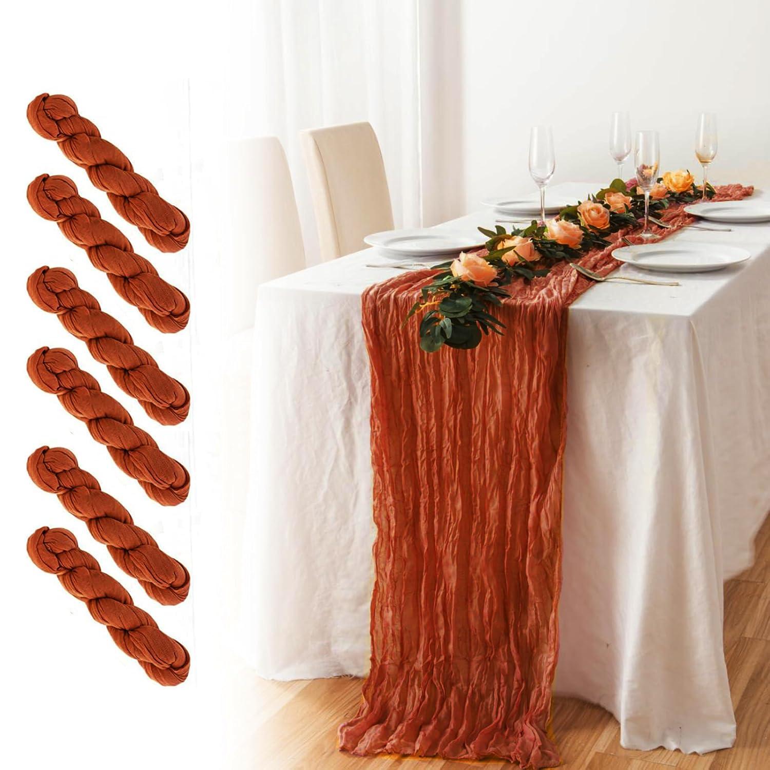 Mint Green Cheesecloth Table Runner 6 Pack 35" Boho Gauze Runner 120 inches Long Tablecloth Runner Rustic Sheer Fabric Bulk for Baby Shower Wedding Bridal Birthday Party Table Decorations