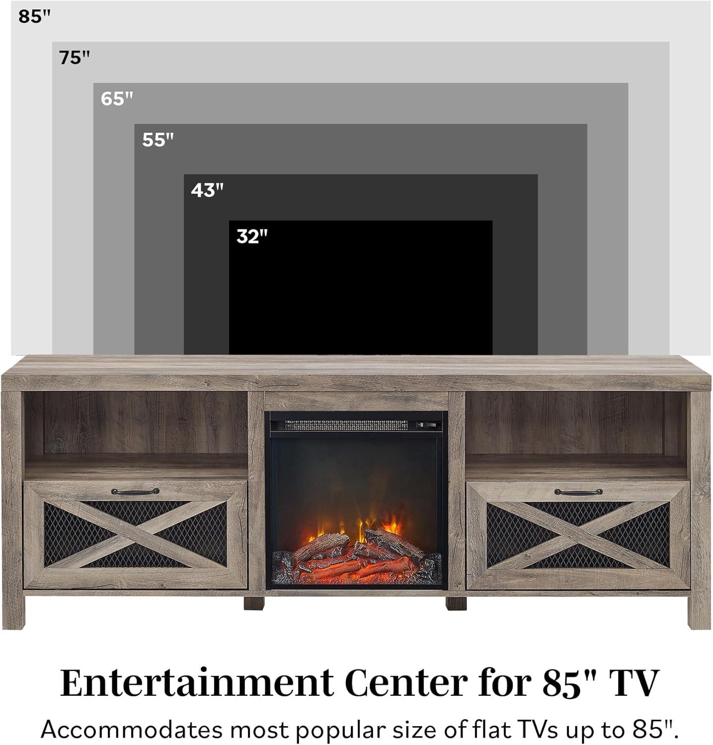 Walker Edison Farmhouse Fireplace TV Stand for TVs up to 80", Grey Wash