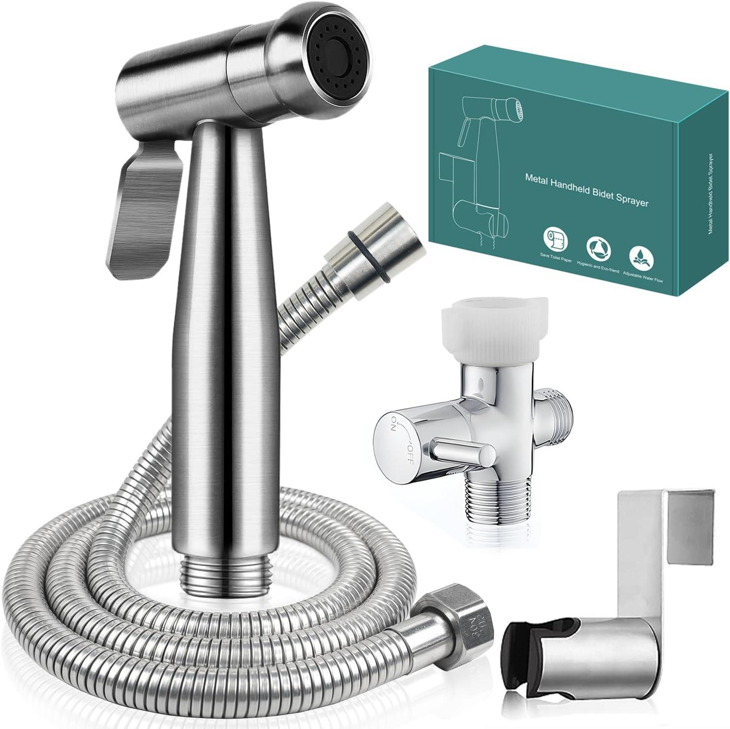 Handheld Bidet Sprayer for Toilet,Premium SUS304 Stainless Steel Bathroom Bidet Sprayer Attachment Set with Anti-Leak Hose&High Pressure, Ideal for Feminine Wash, Cloth Diaper Cleaning&Muslim Shower