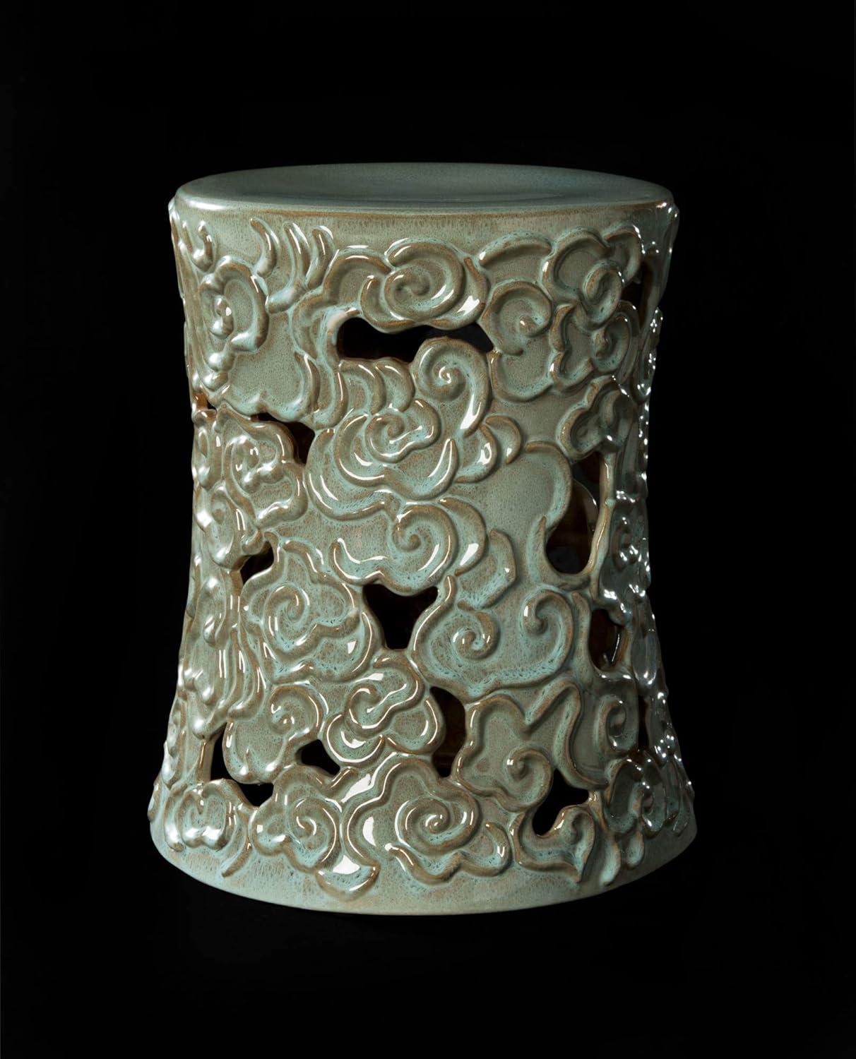 White Ceramic Cloud Design Garden Stool