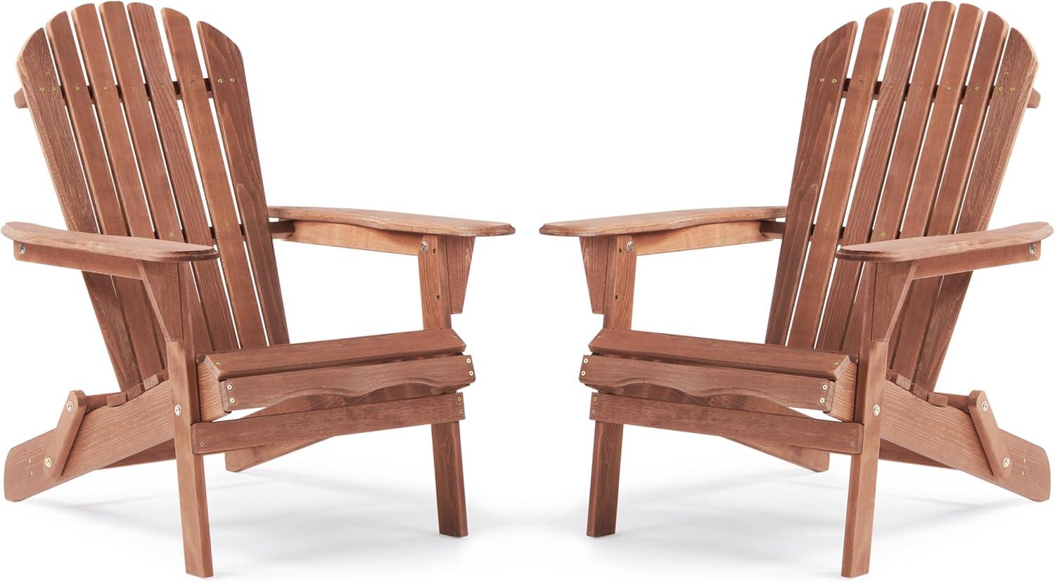 CLEARANCE! Wooden Outdoor Folding Adirondack Chair Set of 2 Wood Lounge Patio Chair for Garden,Garden, Lawn, Backyard, Deck, Pool Side, Fire Pit,Half Assembled,