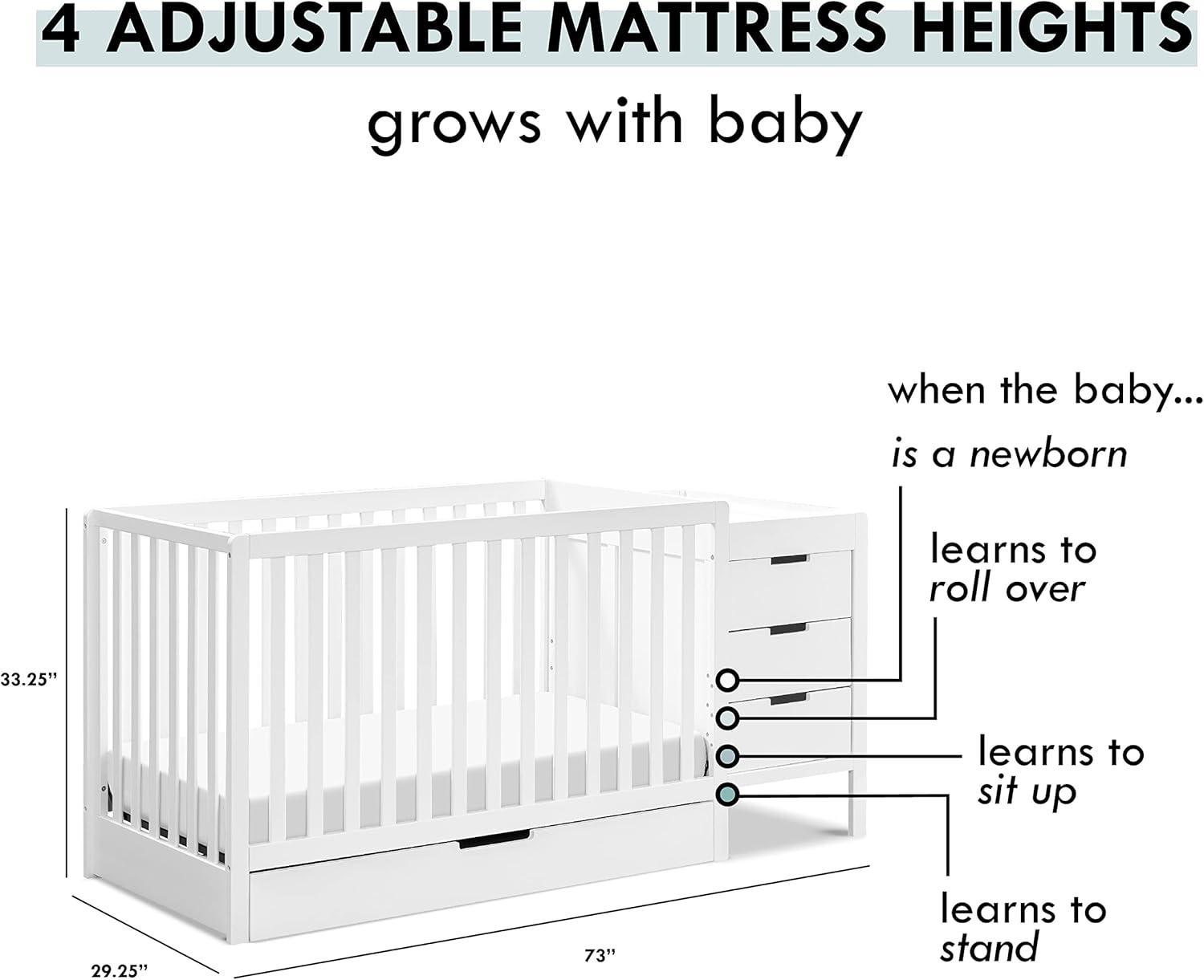 White Wood 4-in-1 Convertible Crib and Changer Combo