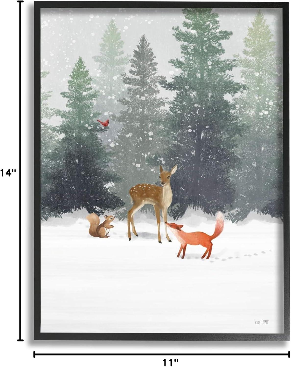 Stupell Industries Winter Season Forest Animals Fox Deer Squirrel Black Framed Design by House Fenway