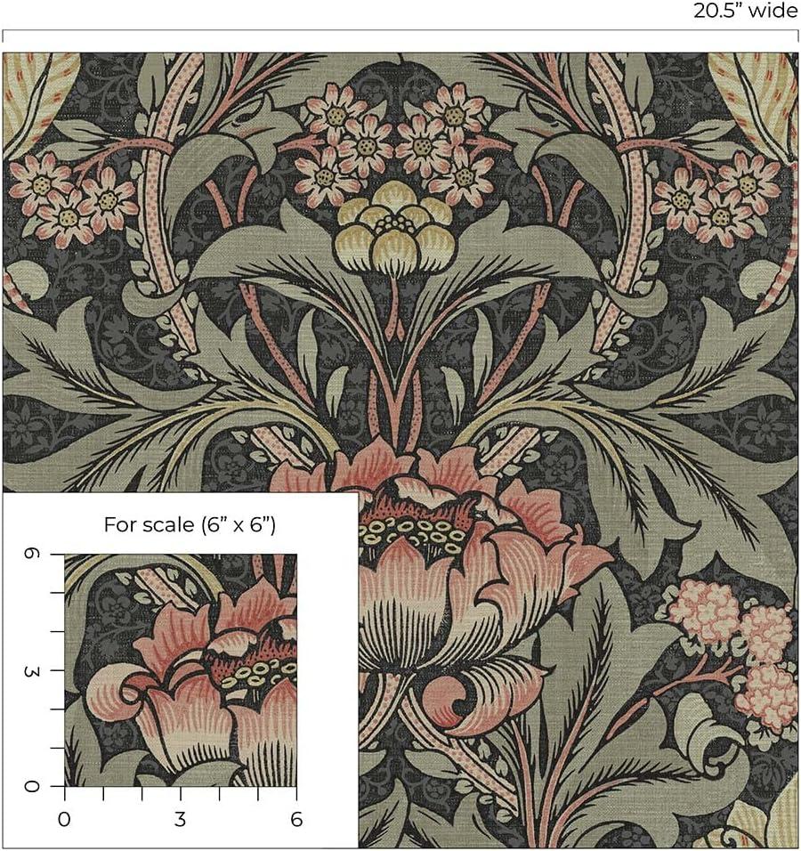 Seabrook Designs  Acanthus Floral Prepasted Wallpaper 20.5 in. W x 33 ft. L - Denim & Sage