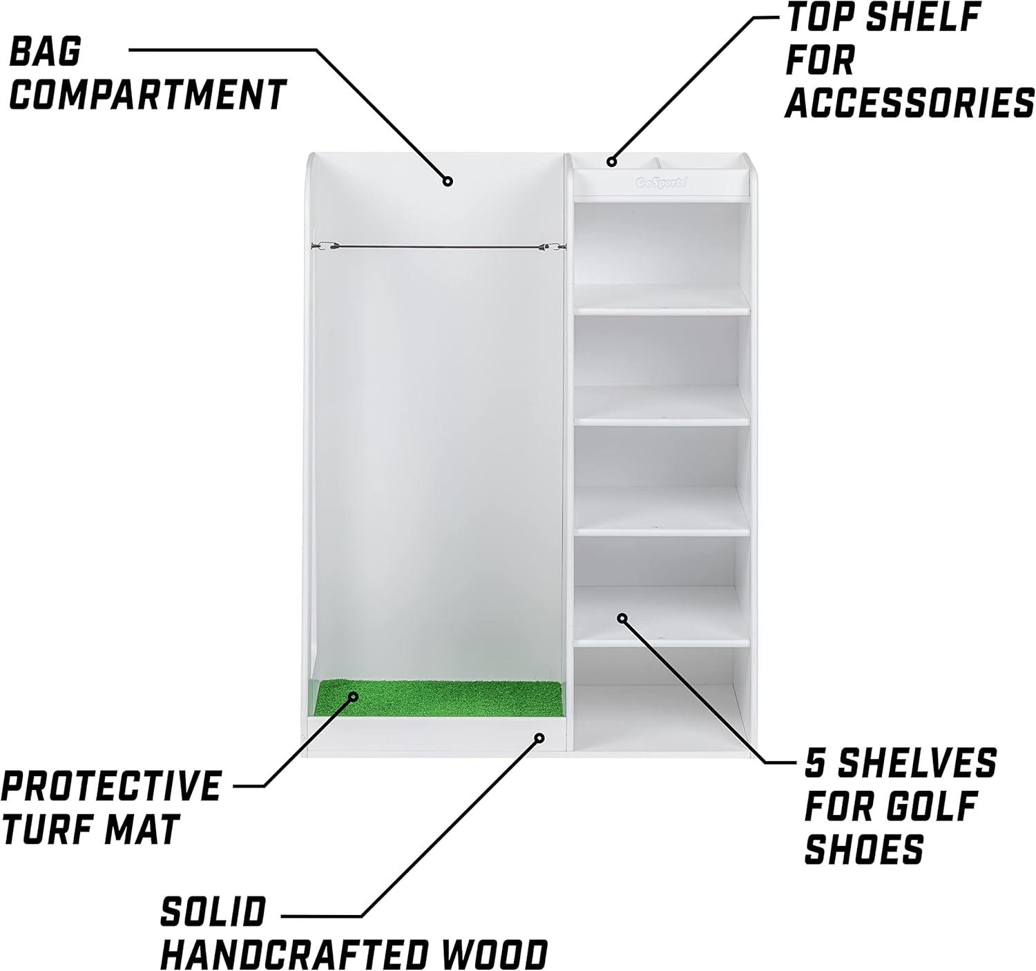 GoSports Premium Wooden Freestanding Golf Bag Organizer and Storage Rack
