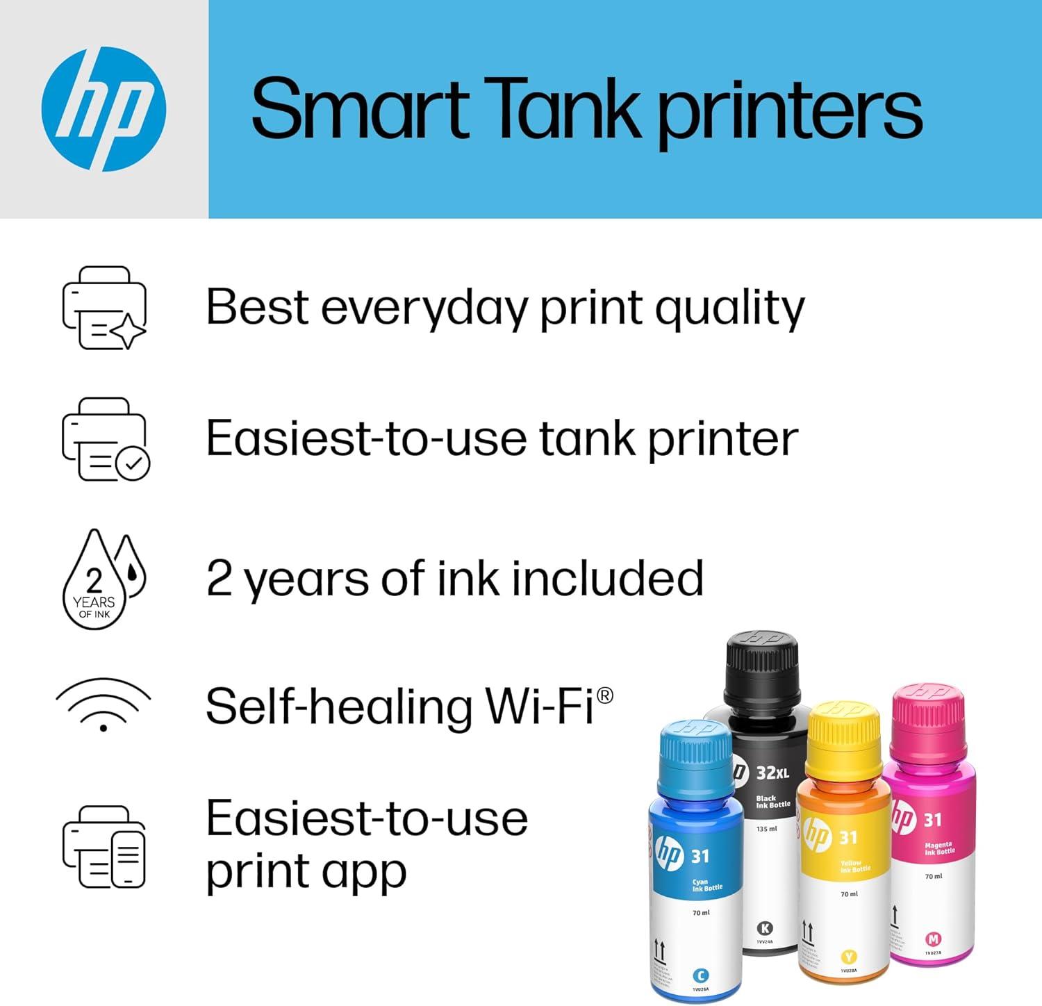HP Inc. Smart Tank 5000/5100 All-in-One Inkjet Printer, Mobile Print, Copy, Scan Up