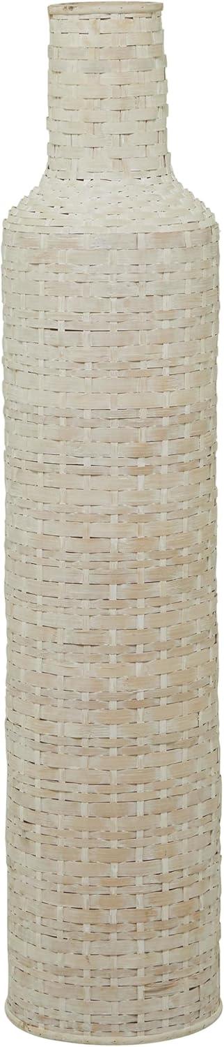 Studio 350 Intricately Woven Tall Bamboo Wood Floor Vase  - White or Brown White - 9"W, 39"H