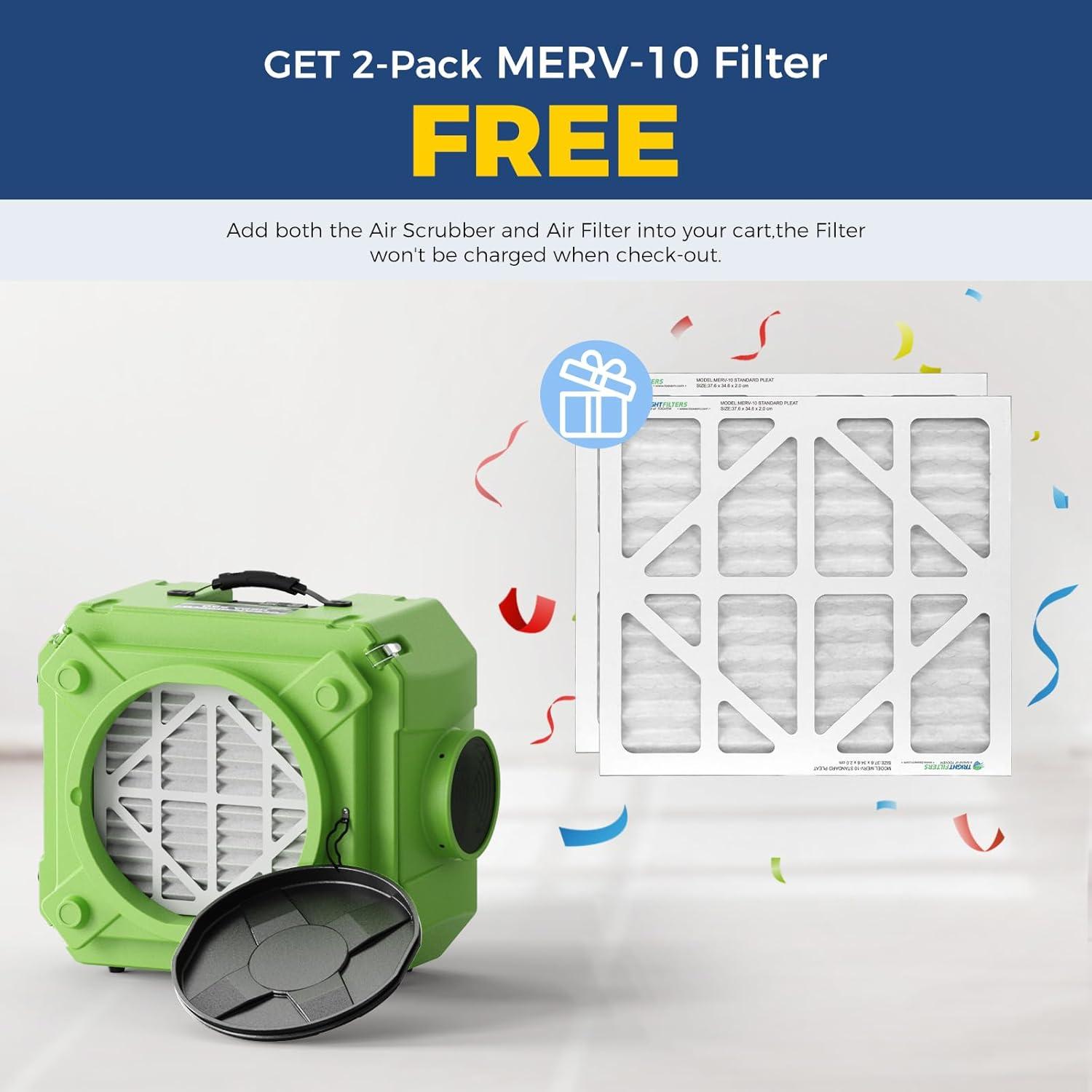 Green Heavy Duty HEPA Air Scrubber with Odor Absorbing Filter