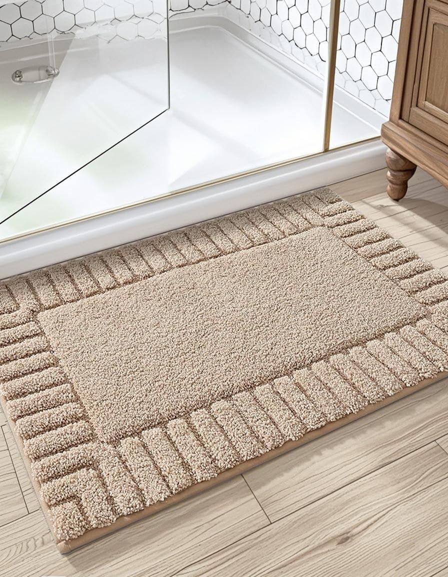 Smiry Microfiber Bathroom Rugs, 16"x24" Soft and Absorbent Bath Rugs, Non-Slip Machine Wash bath mats, Beige