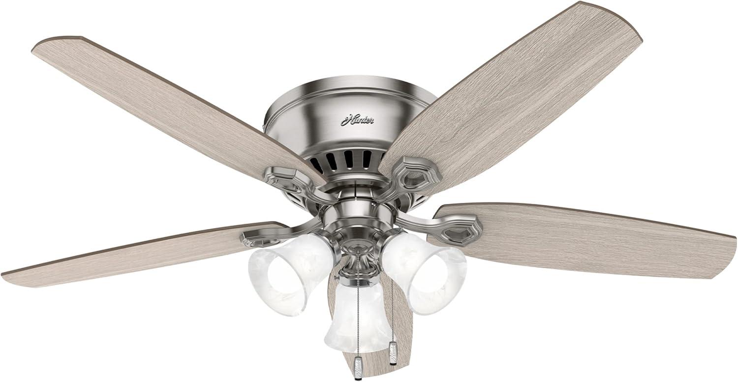 Builder Low Profile 52" 5 - Blade Flush Mount Ceiling Fan with Lights and Pull Chains