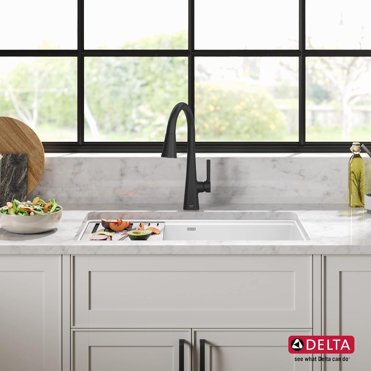 DELTA FAUCET Everest 30-inch Granite Composite Workstation Kitchen Sink Undermount Single Bowl with WorkFlow Ledge and Accessories in White, 75B933-30S-WH