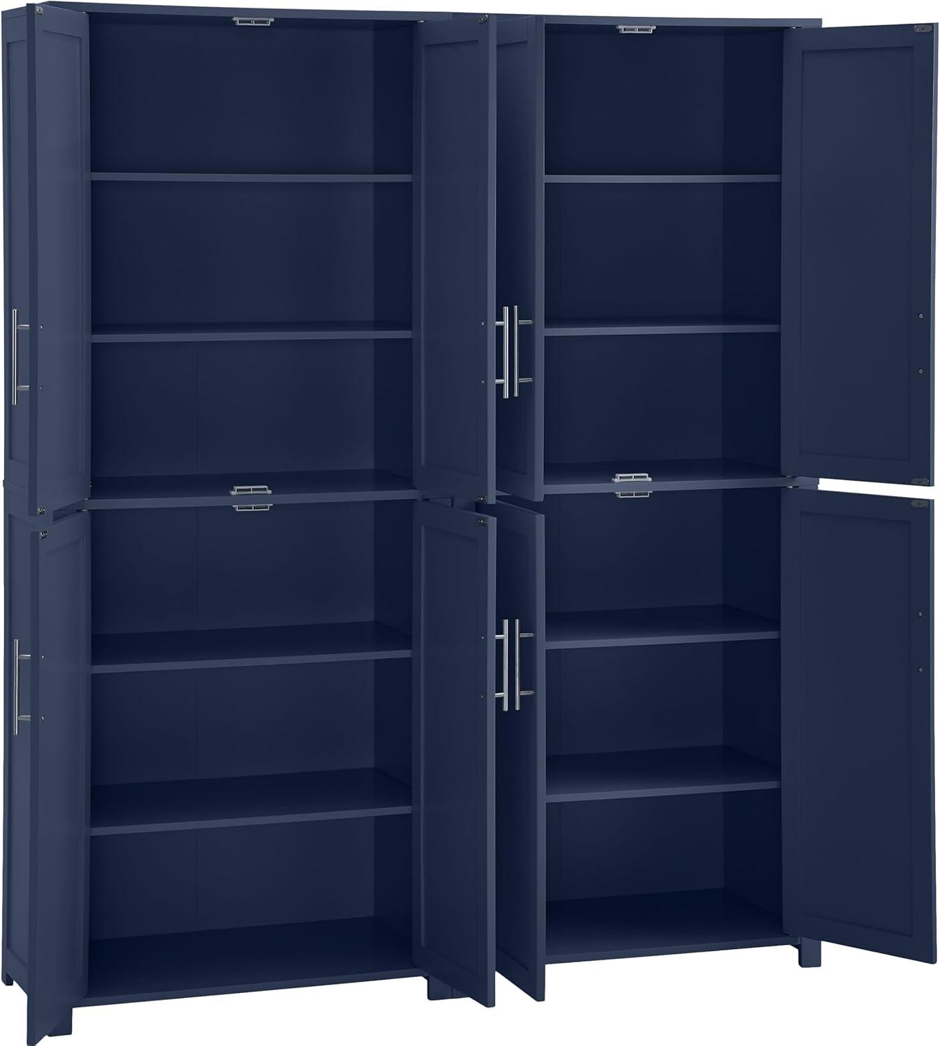 Crosley 67" Savannah 2pc Kitchen Storage Pantry Set Navy: Traditional Style, Wood Veneer, MDF Frame, 6 Shelves