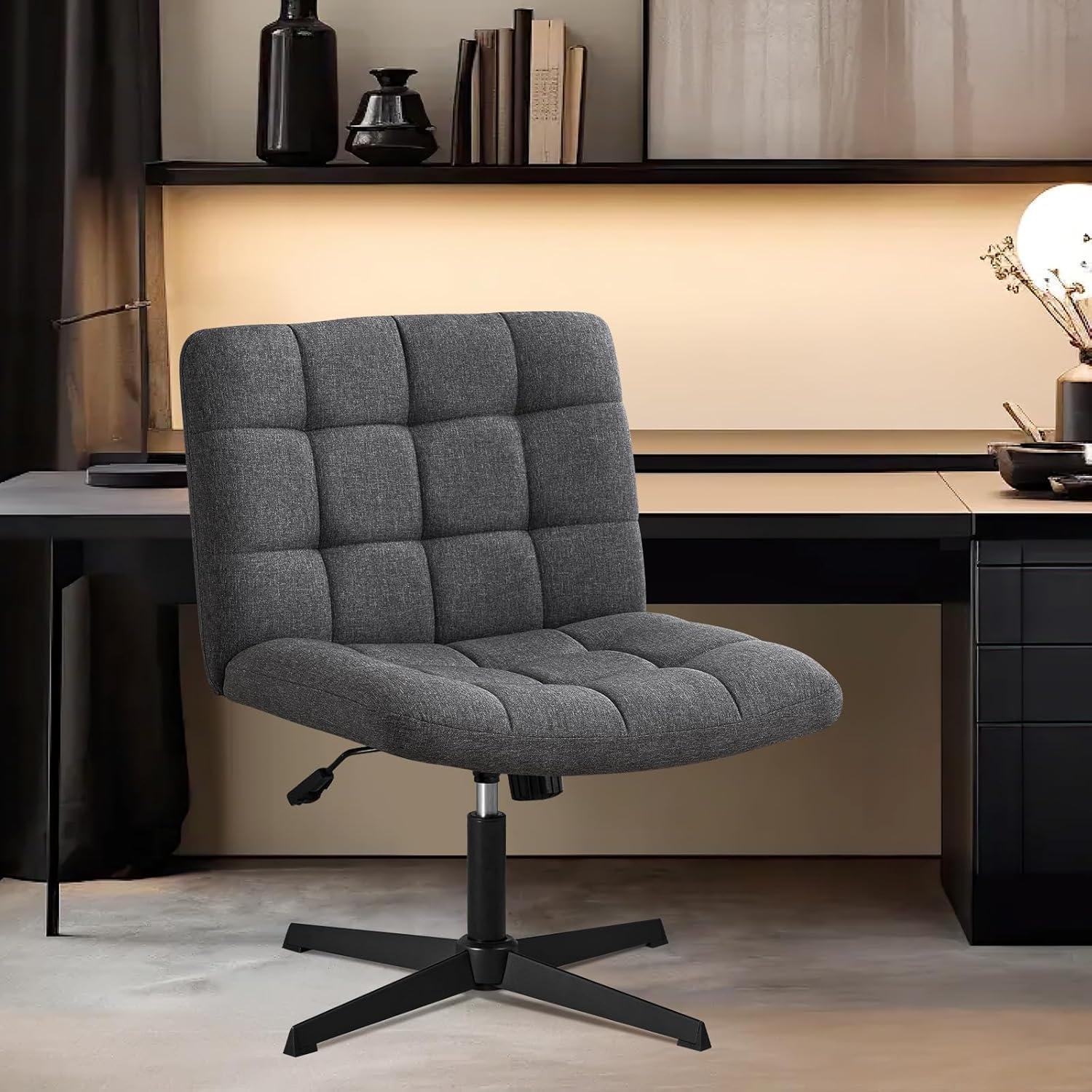 Gray Tufted Fabric Swivel Task Chair with Adjustable Height