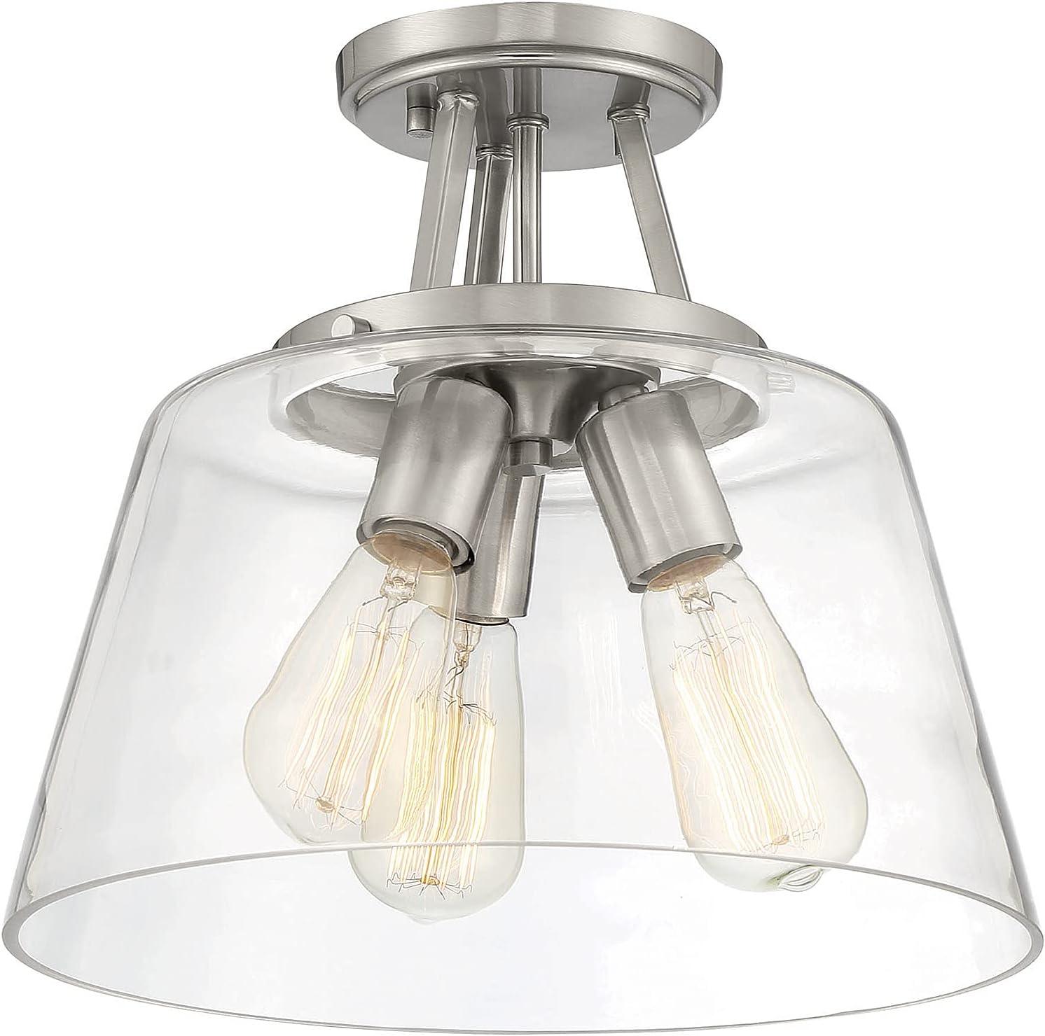 Calhoun Satin Nickel 3-Light Semi-Flush Ceiling Fixture with Clear Glass Shade