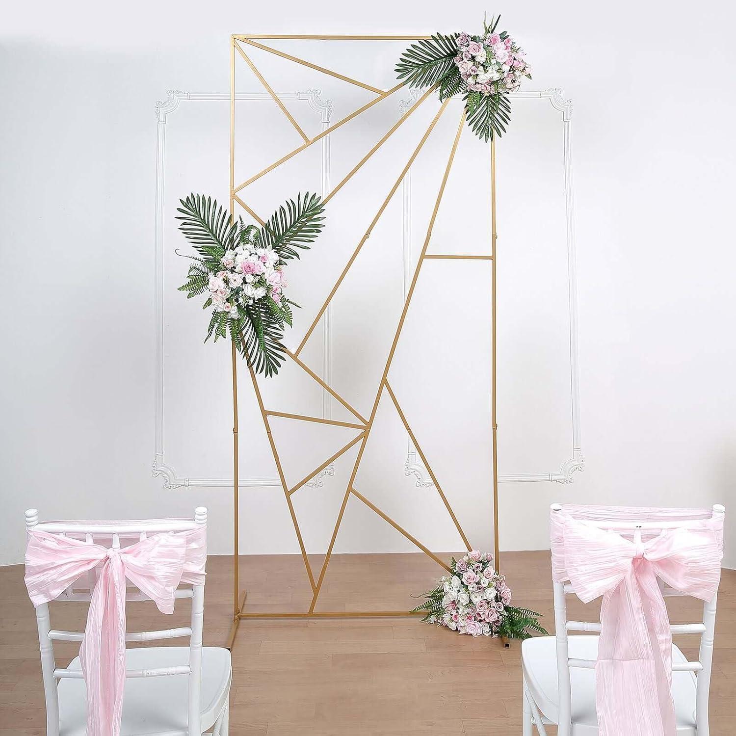 Efavormart 7ft Tall Gold Metal Geometric Wedding Backdrop Rectangle Floor Stand, Flower Stand Doorway Wall Prop With Cloudy Film Insert for Weddings, Showers, Party, Centerpiece Decorations