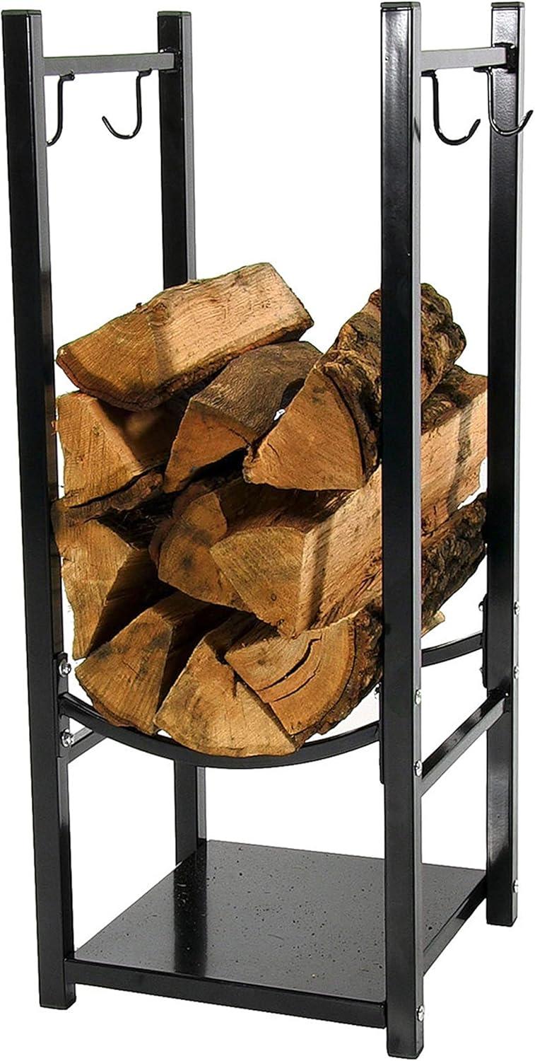 Sunnydaze Indoor/Outdoor Steel Fire Pit or Fireplace Firewood Log Rack Holder with Hooks - 32"