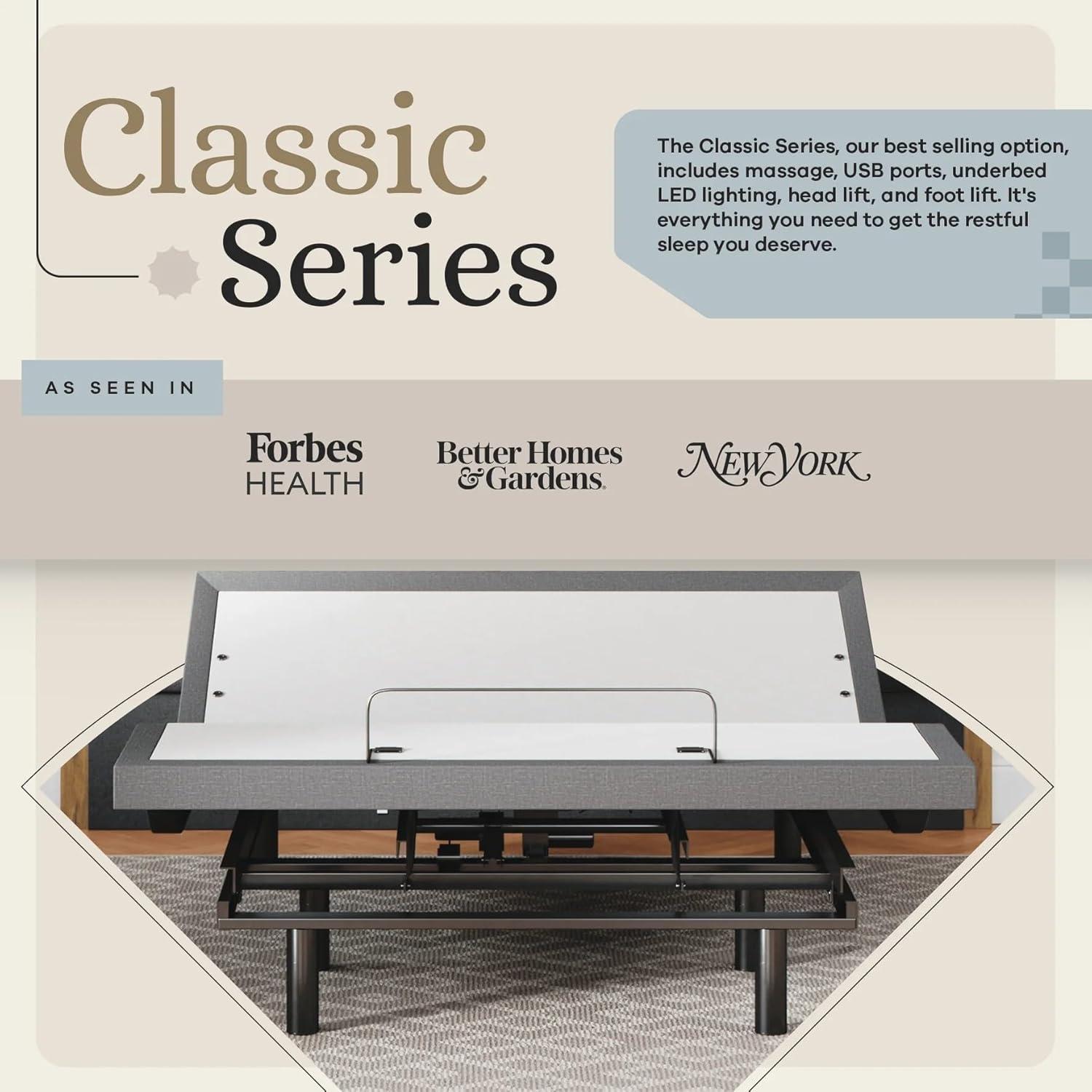 Sven & Son Classic Adjustable Bed Base Frame Only, Head and Foot Lift, Massage, Under-Bed Lights, USB, Memory Positions, Zero Gravity, Wireless Remote - Full