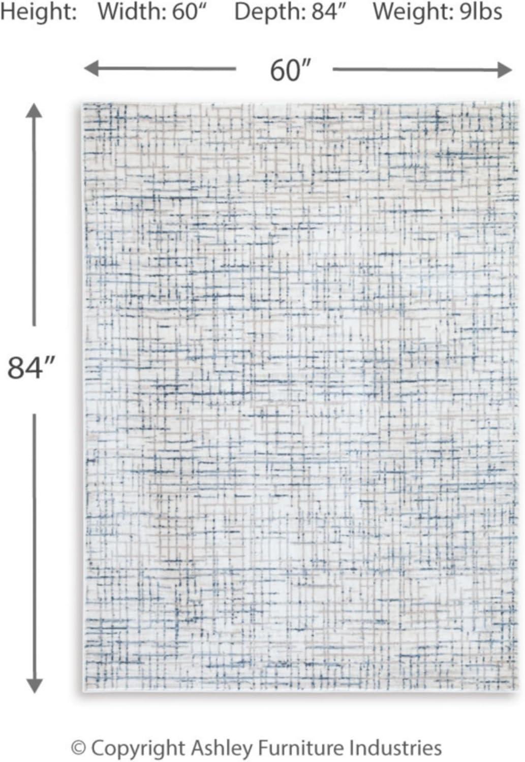 Blue and Gray Rectangular 5' x 7' Synthetic Area Rug