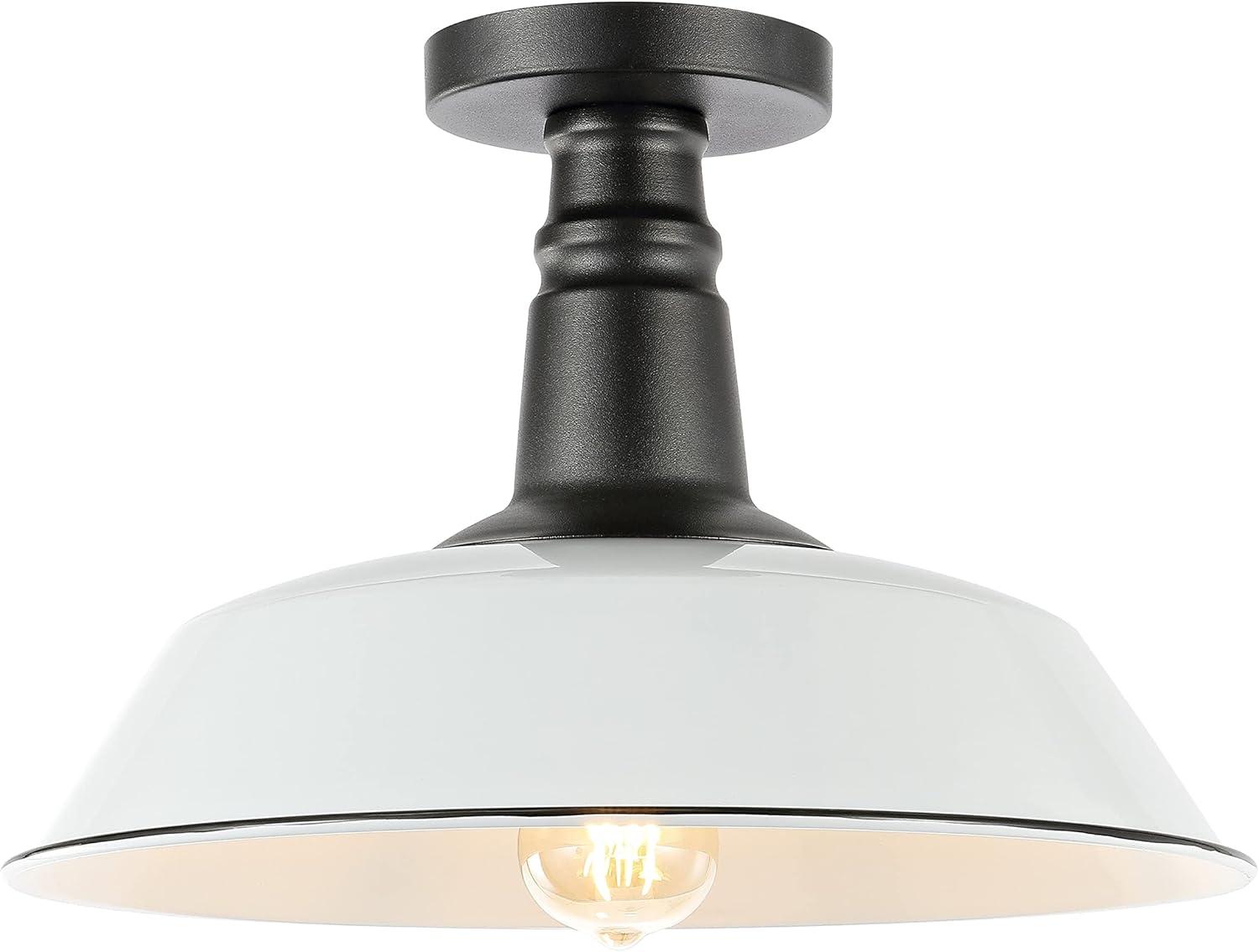 Camila Modern Farmhouse 14" White & Black Metal LED Flush Mount