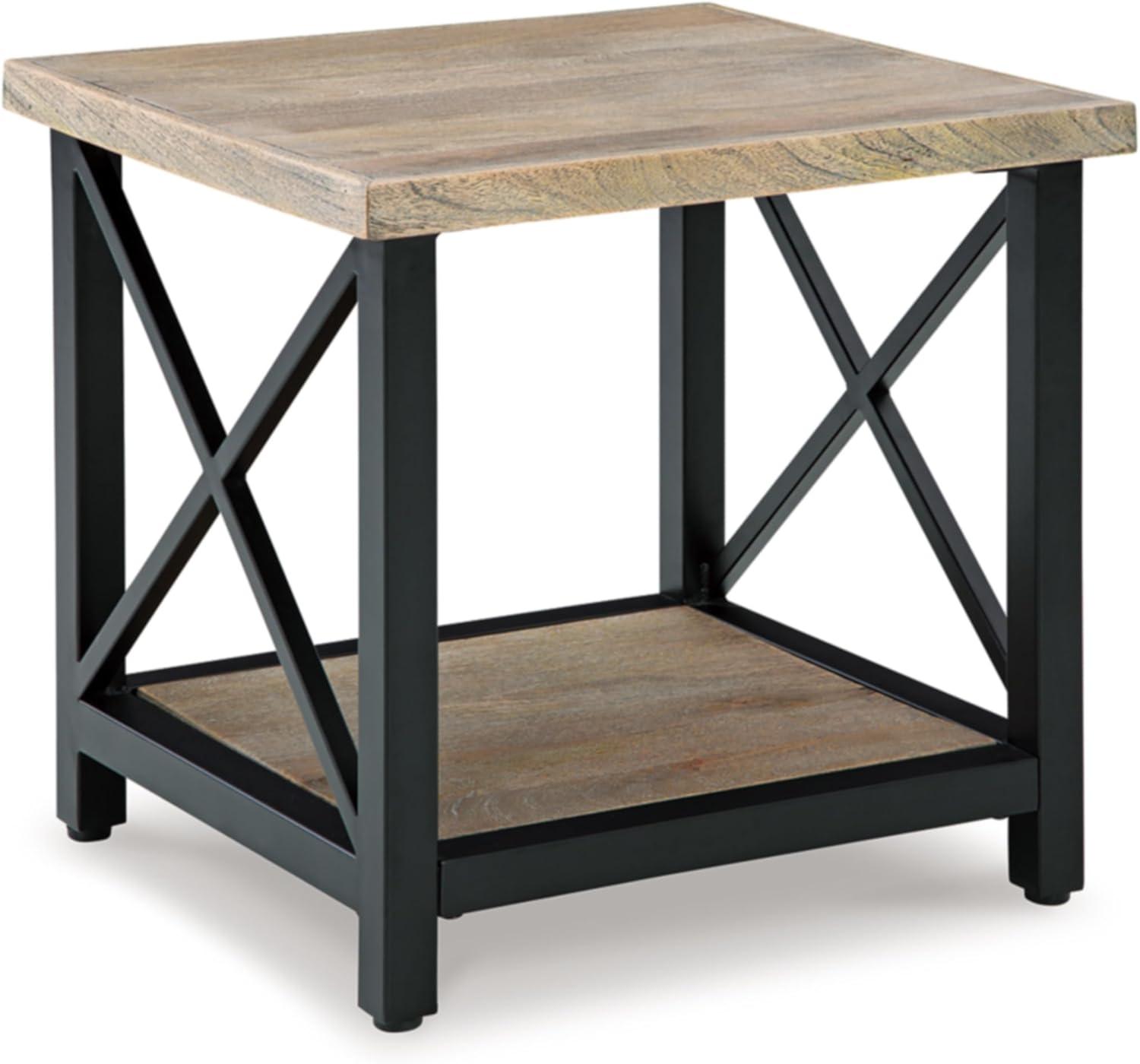 24'' Black and Brown Wood and Metal Rectangular End Table