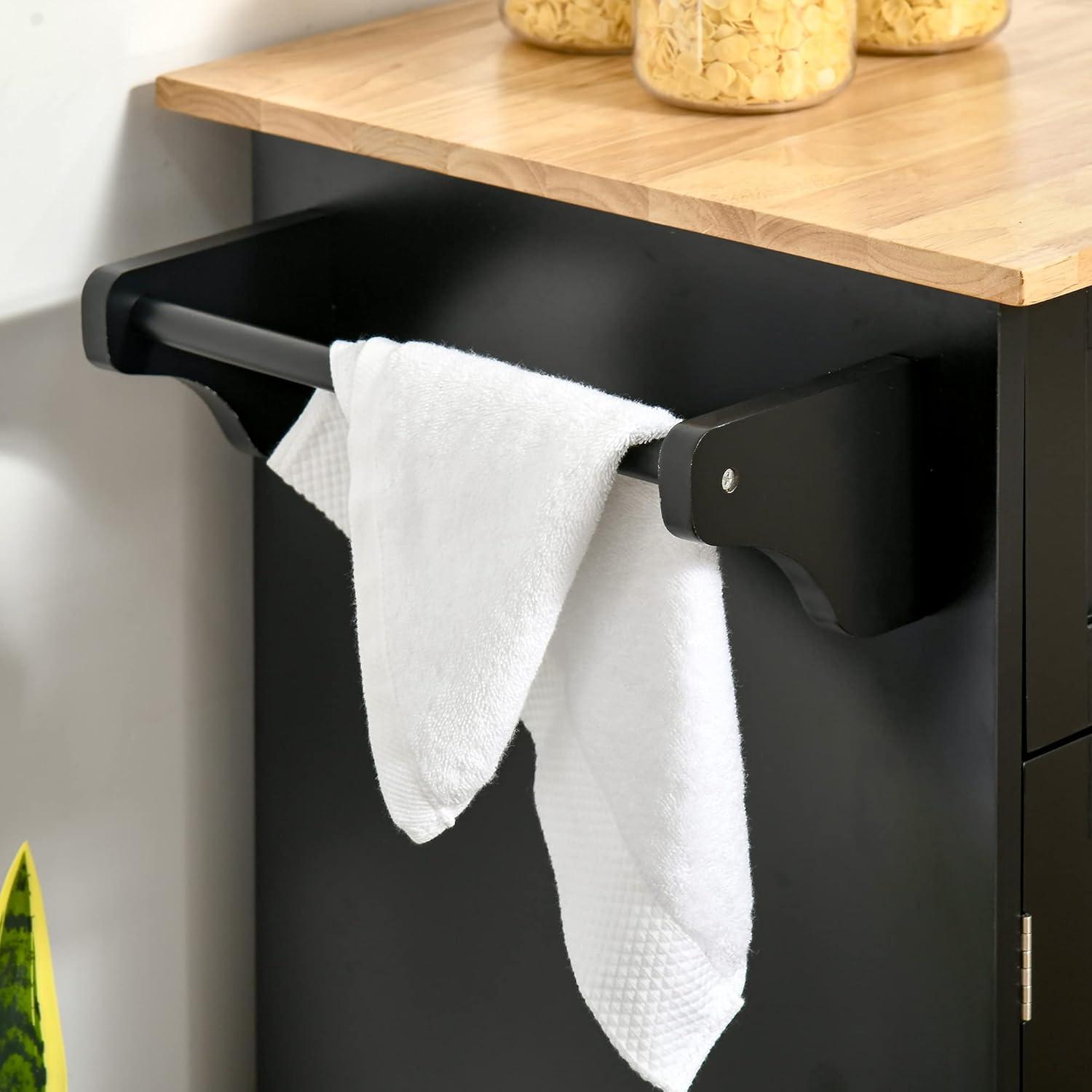 HOMCOM 41" Modern Rolling Kitchen Island on Wheels, Utility Cart Storage Trolley with Rubberwood Top & Drawers, Grey