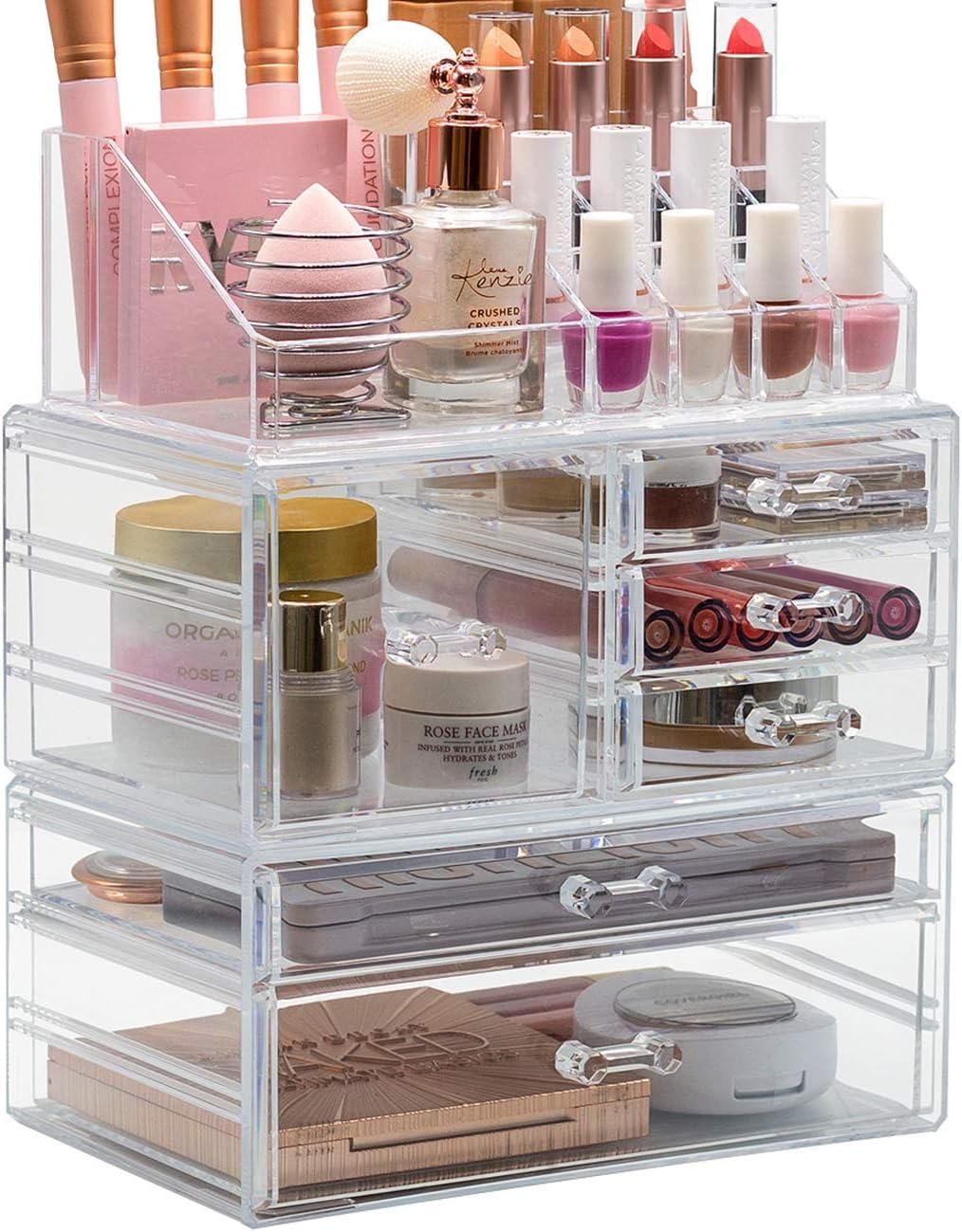 Clear Acrylic 3-Piece Makeup and Jewelry Organizer Set