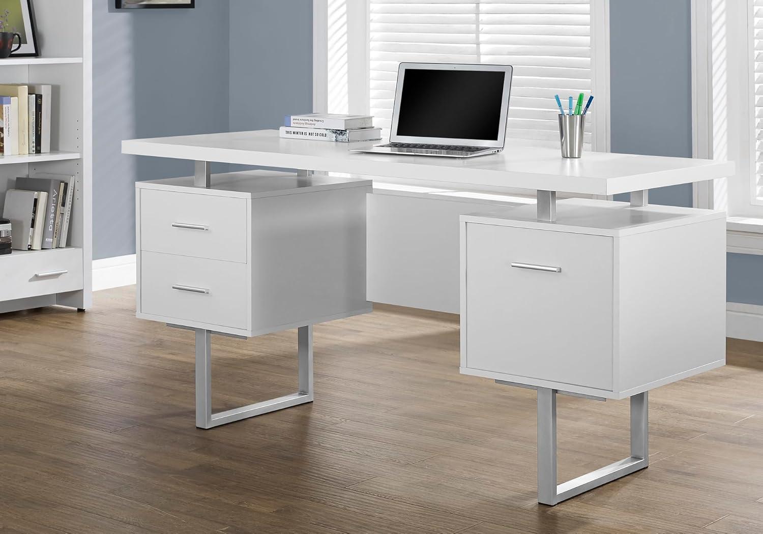 Monarch Specialties Computer Desk, Home Office, Laptop, Storage Drawers, 60"L, Work, White Laminate