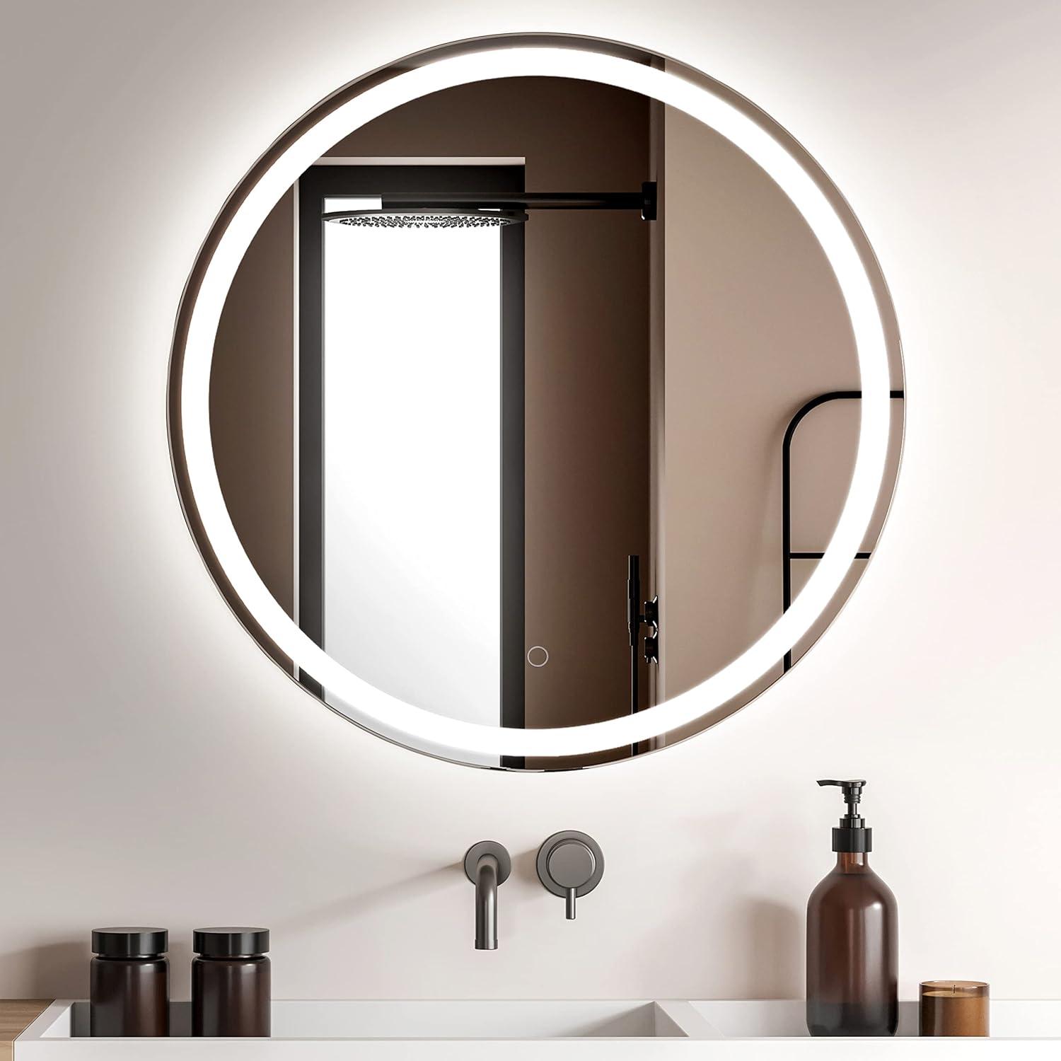 Dane Small Round Frameless Antifog Front/Back-Lit Tri-Color Wall Bathroom Vanity Mirror with Smart Touch - JONATHAN Y