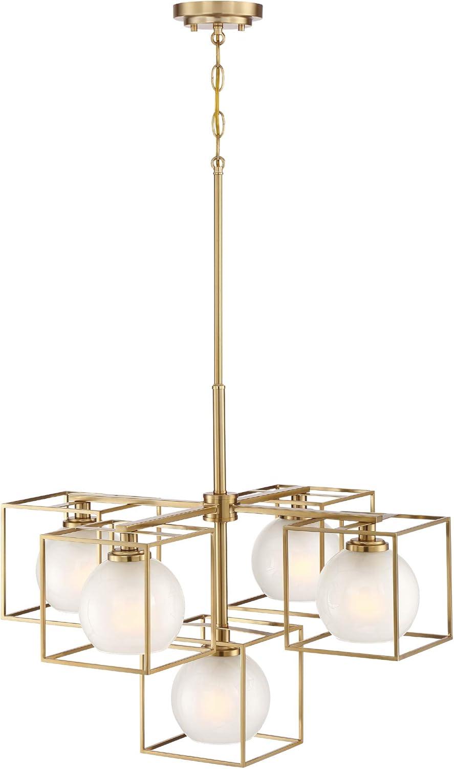 Brushed Gold Cube Frame Chandelier with Globe Shades