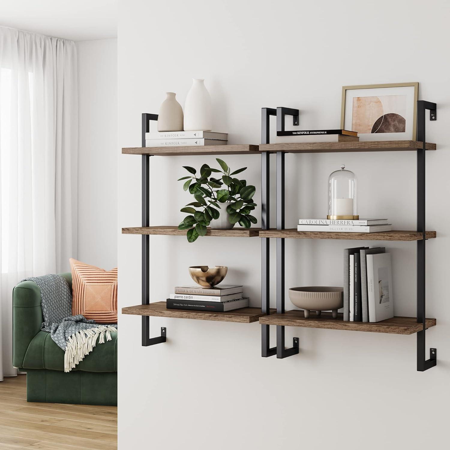 Theo 3-Shelf Rustic Oak and Black Industrial Bookcase