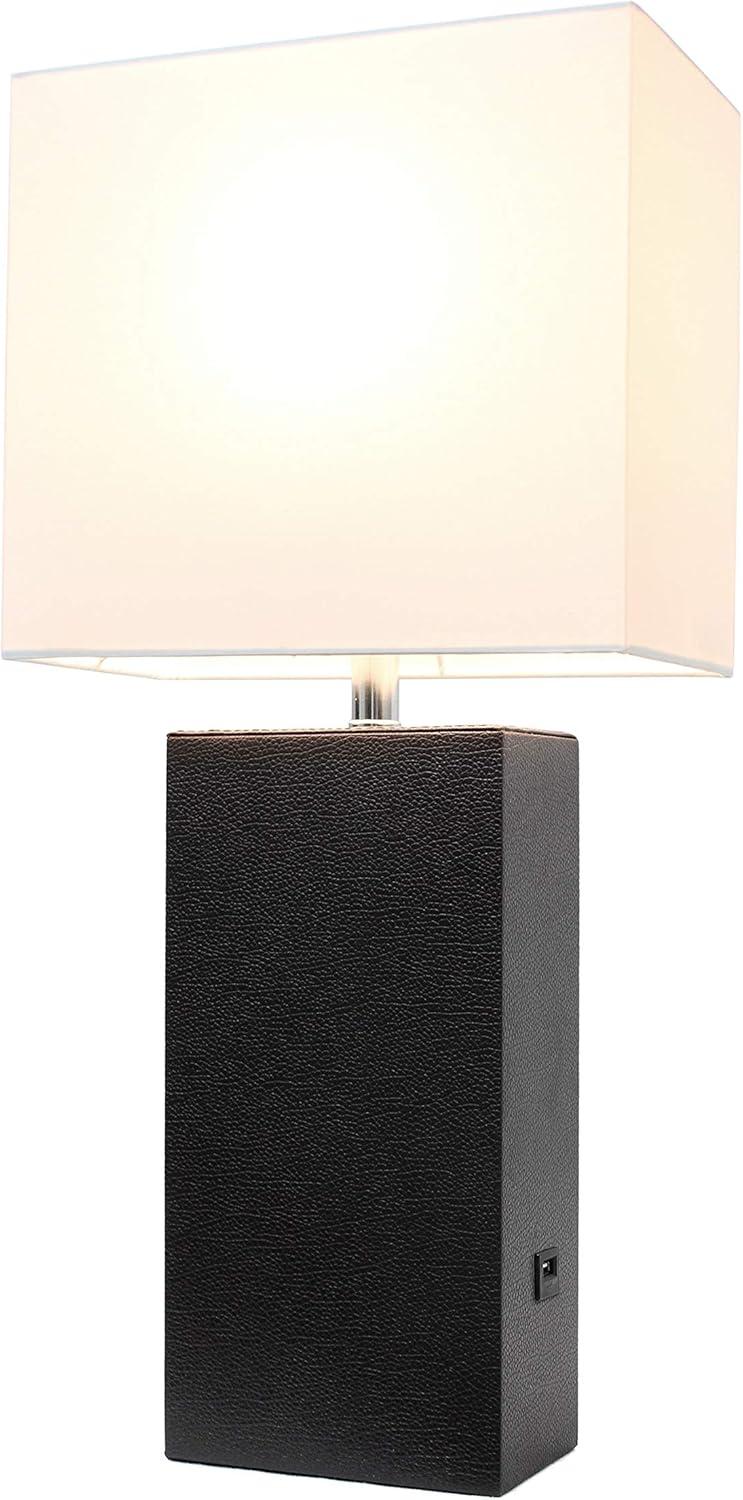 Elegant Designs 21" Modern Leather Wrapped Table Lamp with USB Port and Feit LED (Includes LED Light Bulb) Black